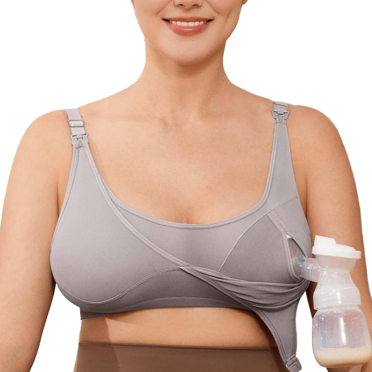 Wireless Hands-Free Pumping Bra, Adjustable with Extendable Straps and Hook Extender, Comfort Sleep Nursing Bra image number 5