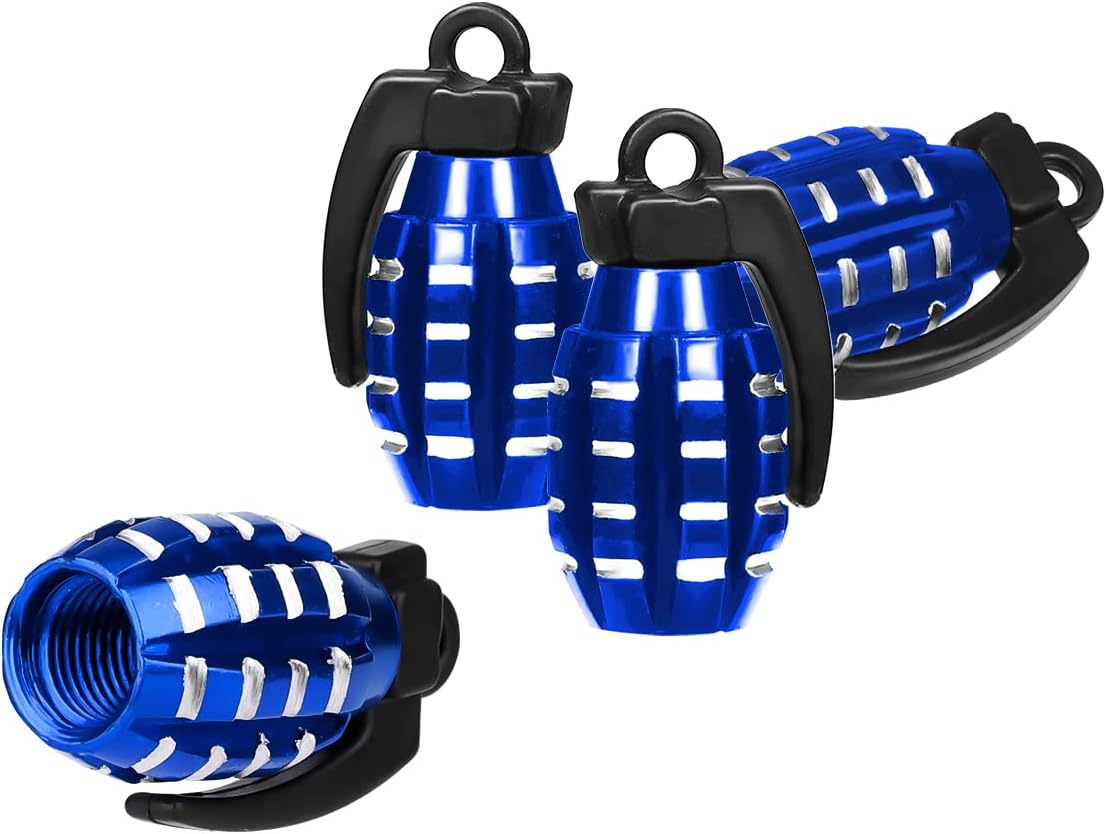 AIEX 4 Packs Valve Stem Caps, Grenade Style Aluminum Heavy Duty Valve Stem Covers Air-Proof Tire Caps for Cars SUV Trucks Motorcycles Bicycles(Black)