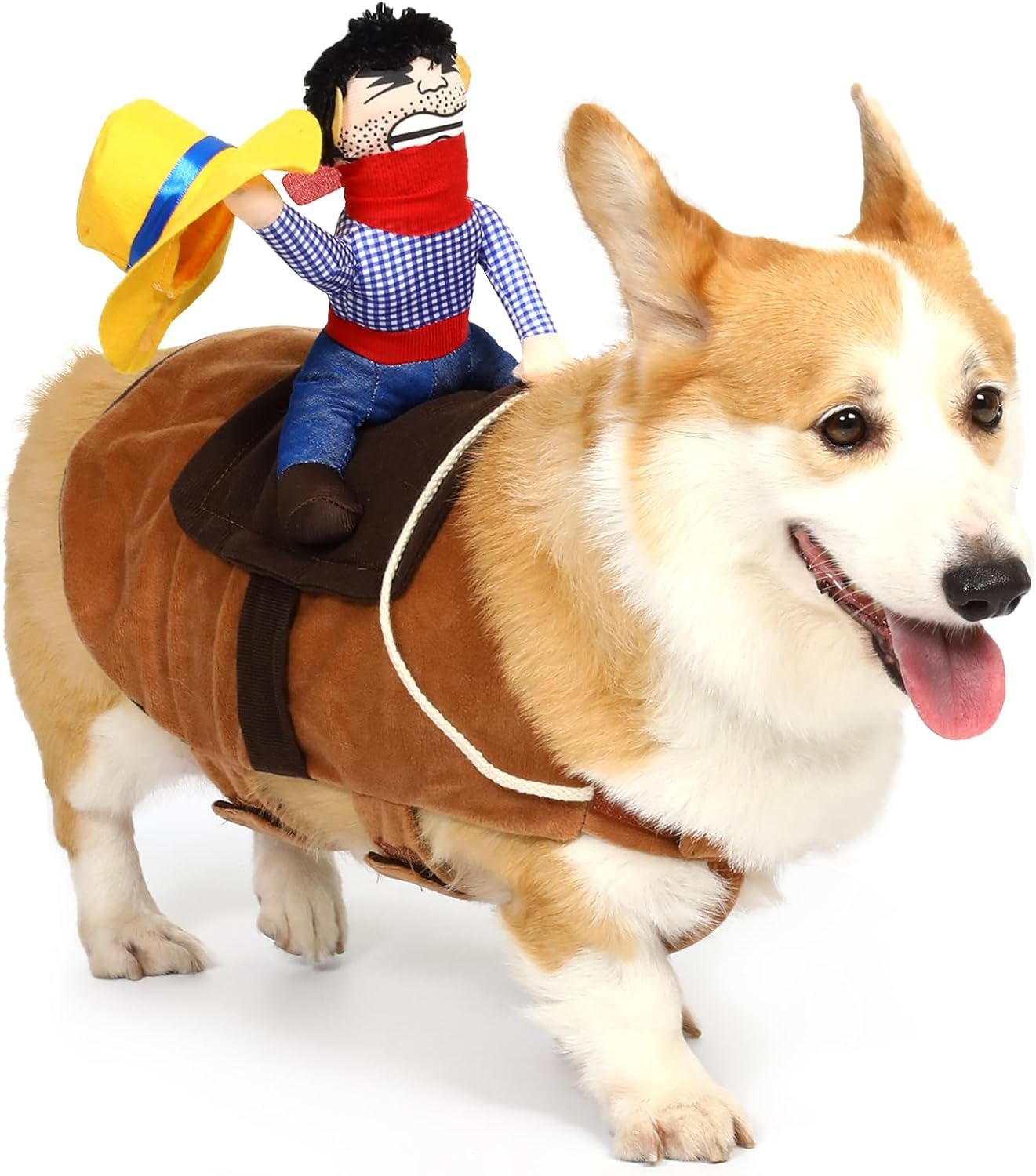 T2Y Cowboy Rider Dog Costume - Halloween Dog Costumes for Medium Dogs, Dogs Clothes Knight Style with Doll and Hat for Halloween Day, Suitable for Corgi, Pug, Frenchie, Dachshund【M】 image number 5