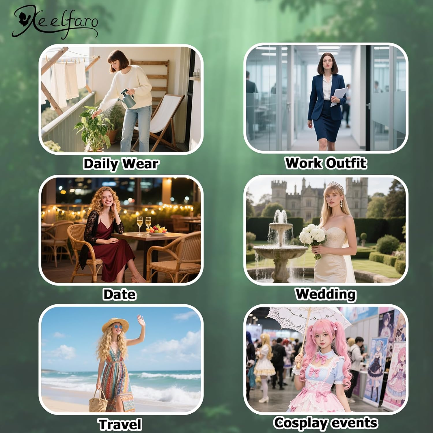 Xeelfaro Green Straight Bob Wig for Women Full Head with Bang & Natural Movement, Soft 10Inch Wig for Stylish Transformations (Green, 10Inch) image number 4