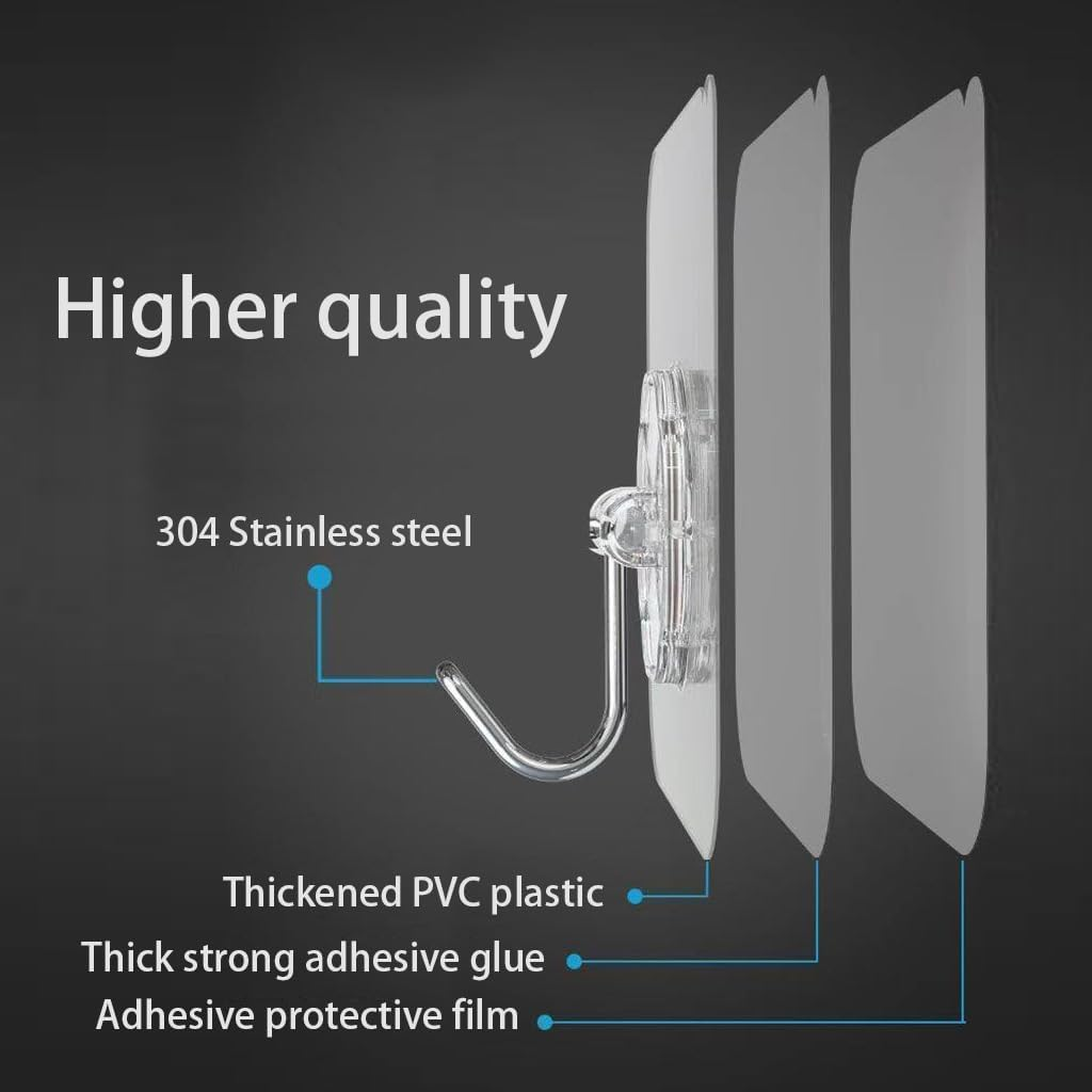 Adhesive Wall Hook, 16 Piece Set Heavy-Duty Thickened Self-Adhesive Hook，33Lb Max Loading，Transparent, Waterproof, Bathroom, Outdoor, Kitchen, Doors, Practical Tools. (16, 2.3&Prime;*2.3&Prime; 33Lb Max) image number 4