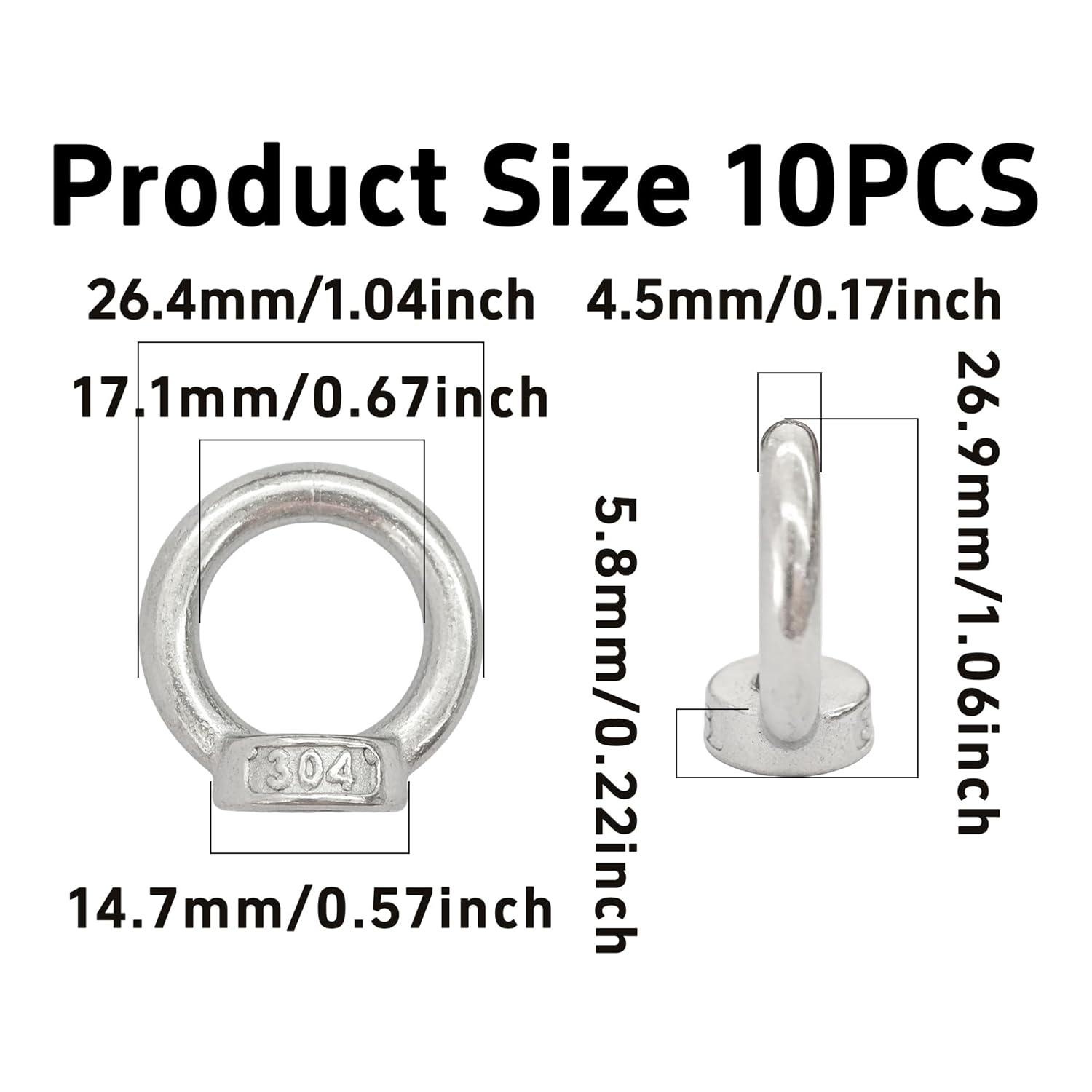 Bociloy 10PCS M6 Metric Stainless Steel Lifting Eye Nuts, Heavy Duty Ring Shape Threaded Fasteners, Female Thread Shoulder Eyebolt Nuts for Rigging Hardware image number 6