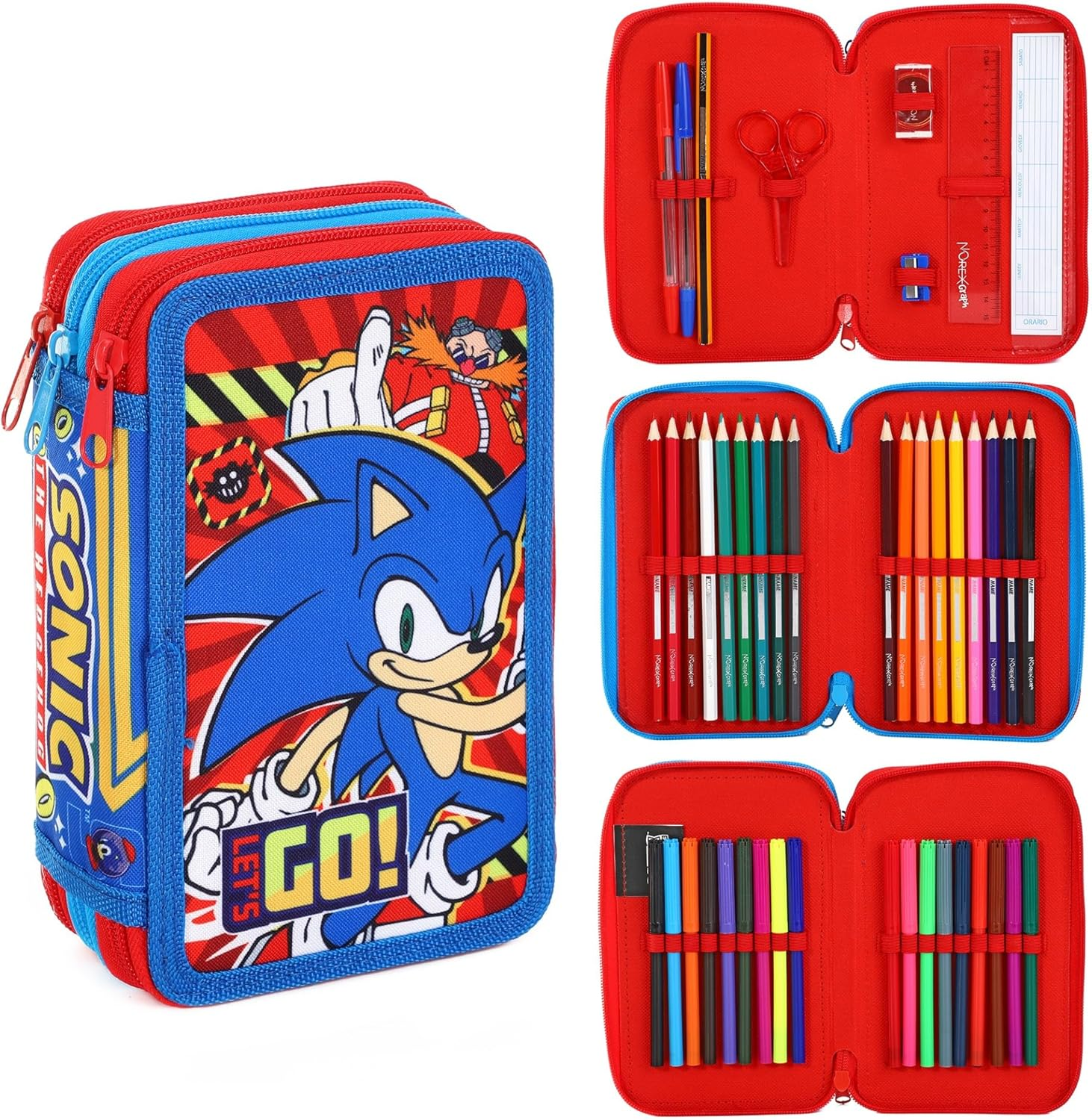 Sonic Filled Pencil Case Full Stationery School Supplies Set for Kids 3 Tier with Pens, Pencils & Markers Sonic the Hedgehog Boys Character Theme Set image number 2