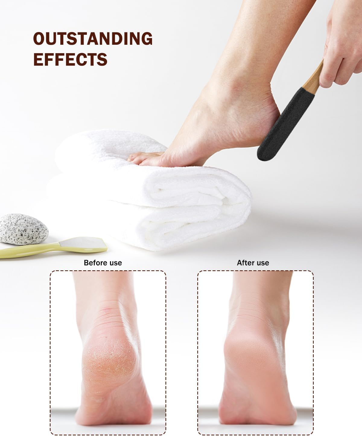 BEZOX Foot Pumice Stone Pedicure File(1 PCS) - Ergonomic Wooden Handle Foot File Callus Remover for Smoother Feet and Hands - Foot Scrubber, Heel Sander and Dead Skin Scraper - Black image number 3