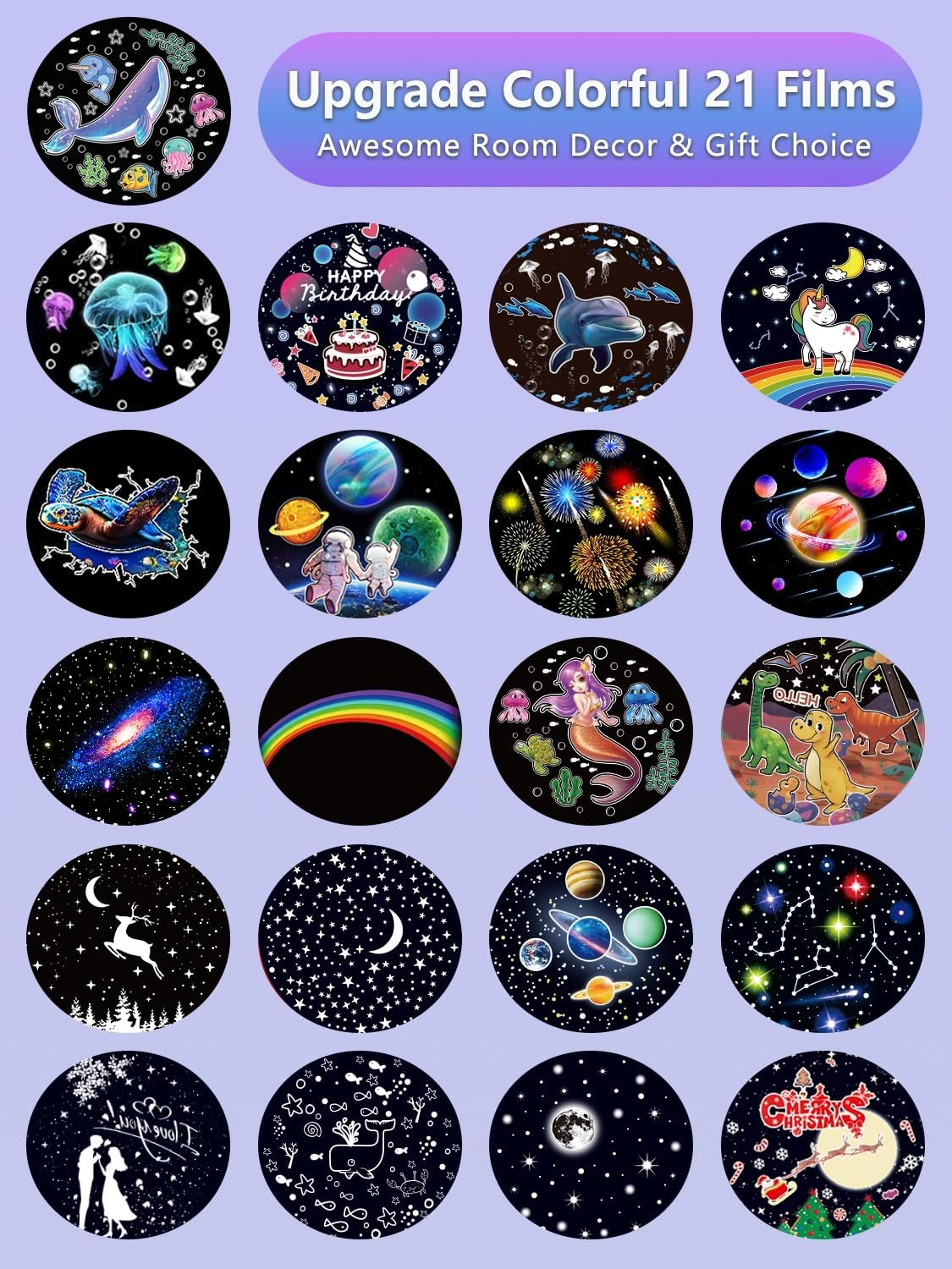 21 Sets of Films + Night Light for Kids, Kids Night Light Projector for Bedroom, Ceiling, Projector Night Night for Baby Girls with 360&deg; Rotation, Birthday, Christmas, Nursery, Room Decor