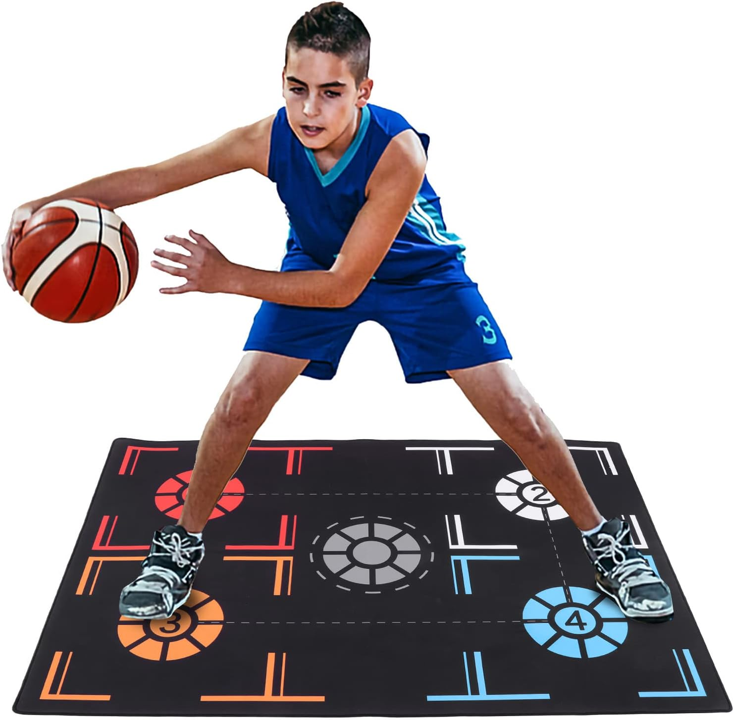 Basketball Training Mat, Footwork & Dribbling Practice Mat, Black, 67X92Cm, 2Mm Thick, Silent Non-Slip Rubber, Kids Basketball Training Mat image number 6