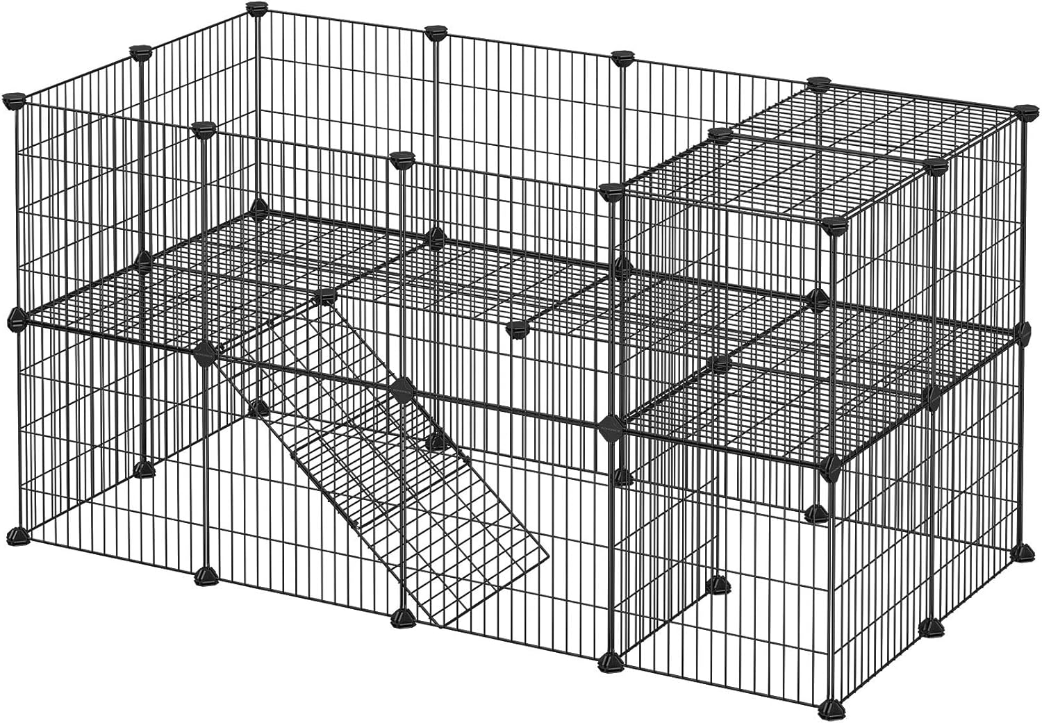 SONGMICS 2-Floor Metal Pet Playpen, 36 Grid Panels, Customisable Cage Enclosure for Small Animals, Guinea Pigs Hamster Runs, Rabbit Hutches, Includes Mallet, Indoor Use, 143 X 73 X 71 Cm, Black LPI02H image number 1