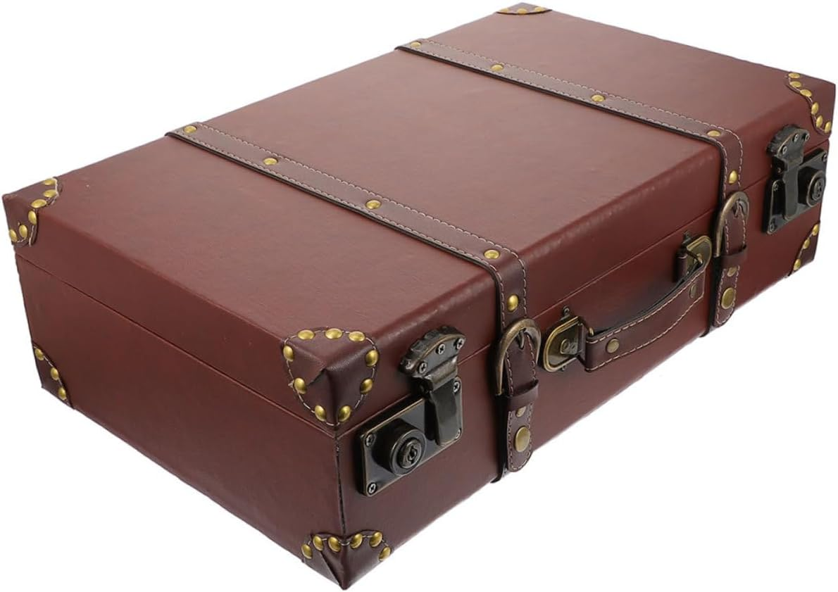 GLEAVI Vintage Decor Household Sundries Storage Box Handle Small Brown Wood Retro Suitcase Adornment for Home Organization and Photography Props image number 5