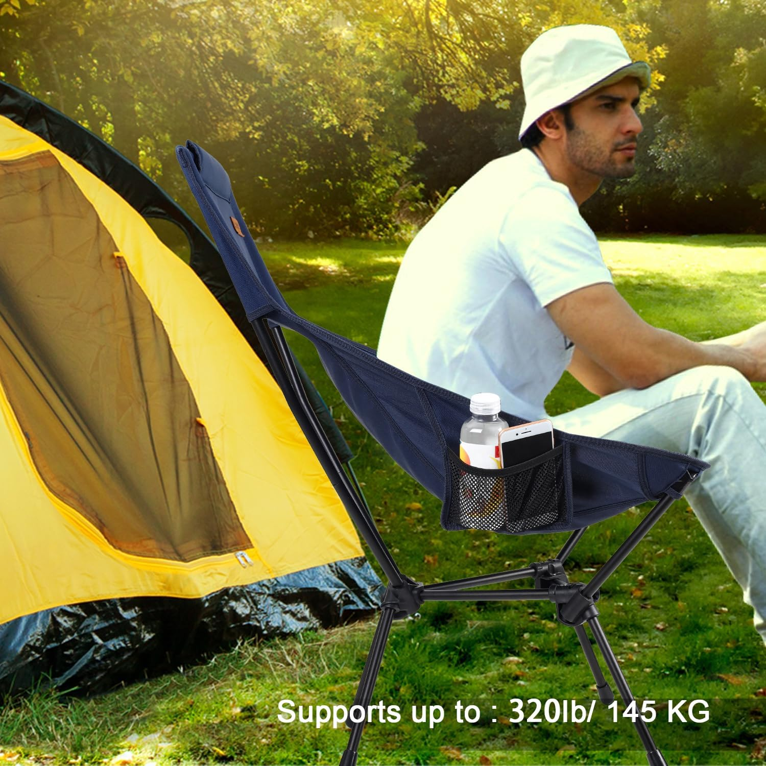 RISEPRO Upgraded Outdoor Camping Chair Portable Lightweight High Back Folding Camp Chairs with Sturdy Triangular Structure & 2-Sided Pocket for Outdoor Backpacking Hiking Travel Picnic Fishing Blue image number 6