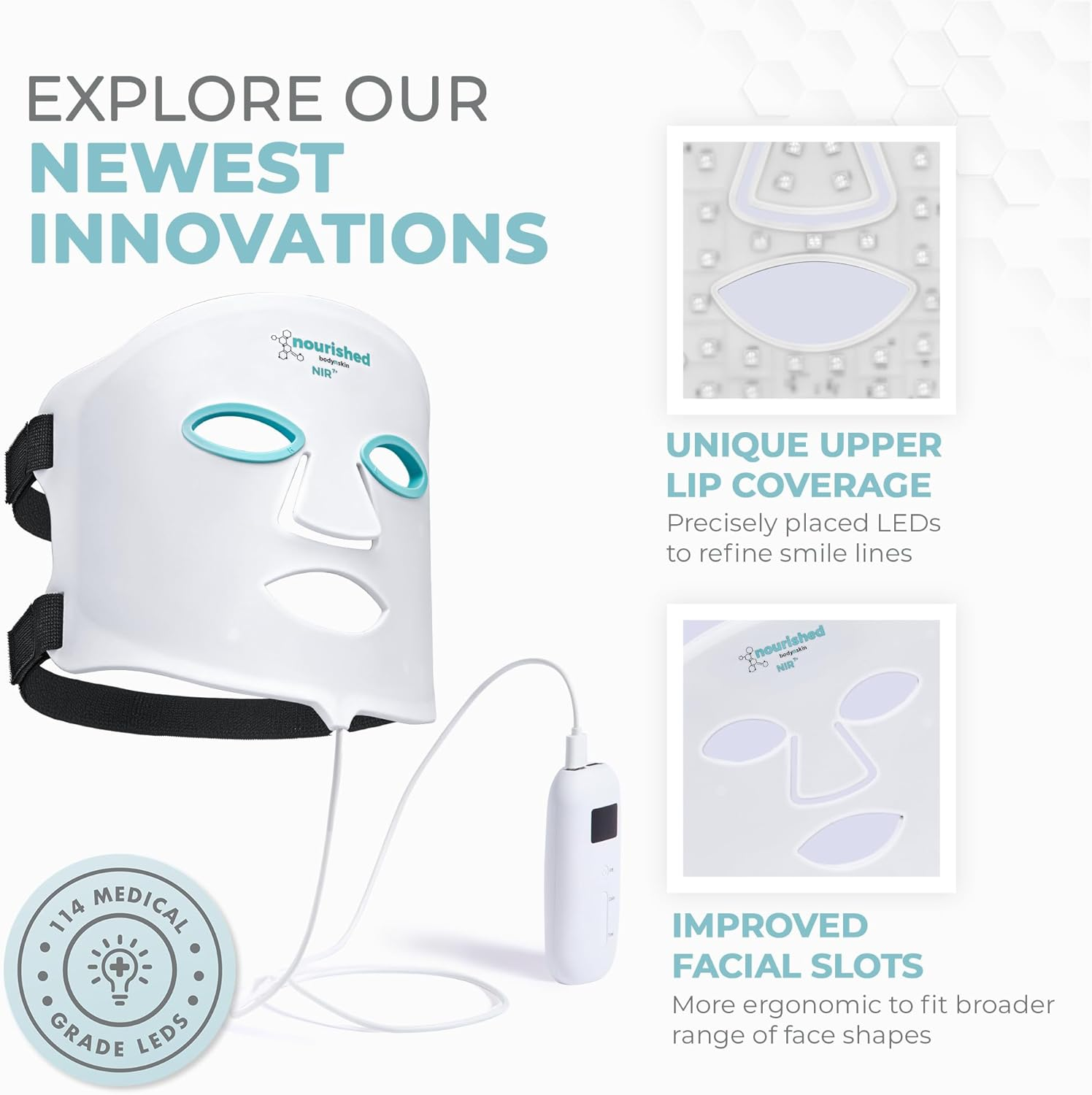 7 Colors LED Face Mask with Near-Infrared - Blue, Red Light Therapy for Face - 114 Leds - Skincare Tool for Wrinkles, Anti-Aging image number 1