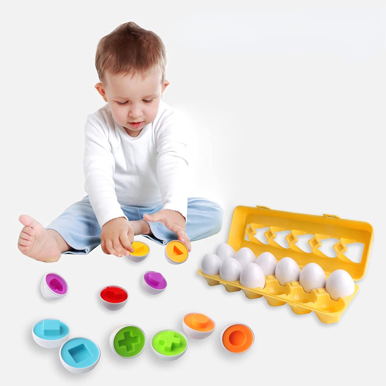 Toddler Toys Matching Eggs Color & Shape Recoginition Sorter Puzzle, Fine Motor & Sensory Toys, Early Learning Educational Montessori Toy for Boys Girls 3 Years Old (12PCS) image number 2