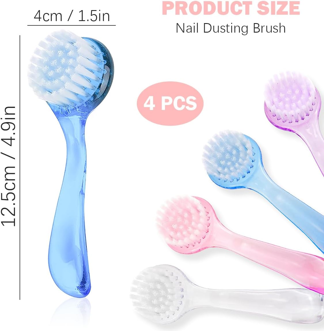 LNQ LUNIQI 4 Colours Nail Brush Dust Brushes Cleaning Brushes Dust Brush Nail Brush Set Nail Dust Brush with round Lid for Hand and Nail Cleaning Beauty (Pink, Blue, Purple, Transparent) image number 2