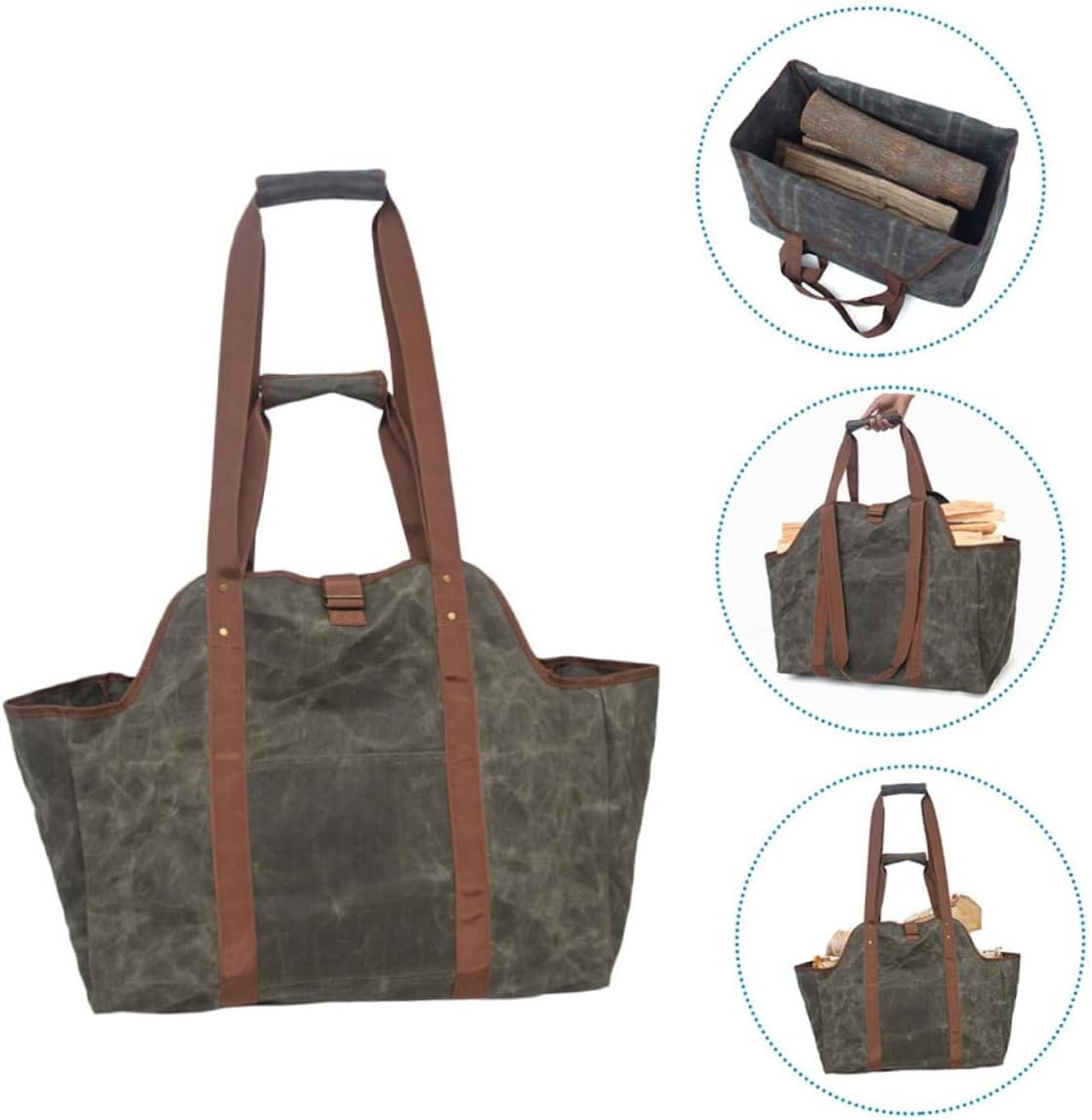 Ciieeo Firewood Tote Bag Handle Large Capacity Canvas Tote for Fire Pit Outdoor Use image number 3
