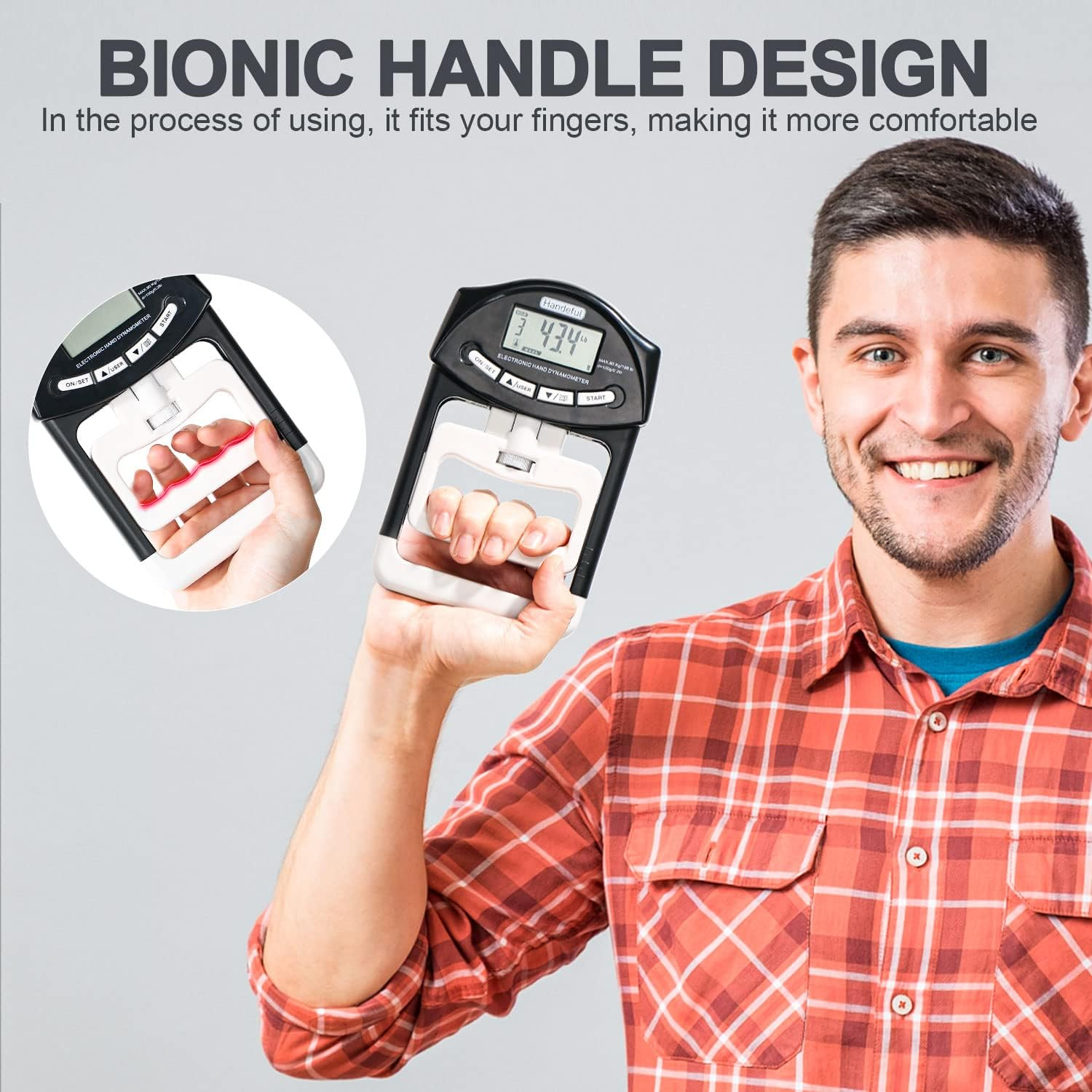 Hand Dynamometer Grip Strength Trainer Electronic Hand Grip Strength Tester Grip Strengthener Hand Exerciser Meter Digital Hand Grip Training Gauge for Sport Home School Use - Black-90Kg image number 6