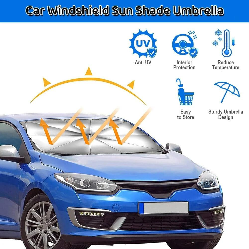 Windshield Sun Shade for Car, Car Window Shade, Foldable Car Umbrella Sunshade Cover Car Front Window, Blocks UV Rays Sun Visor Protector Sunshade for Interior Protection, Car Accessories (55"X31") image number 3