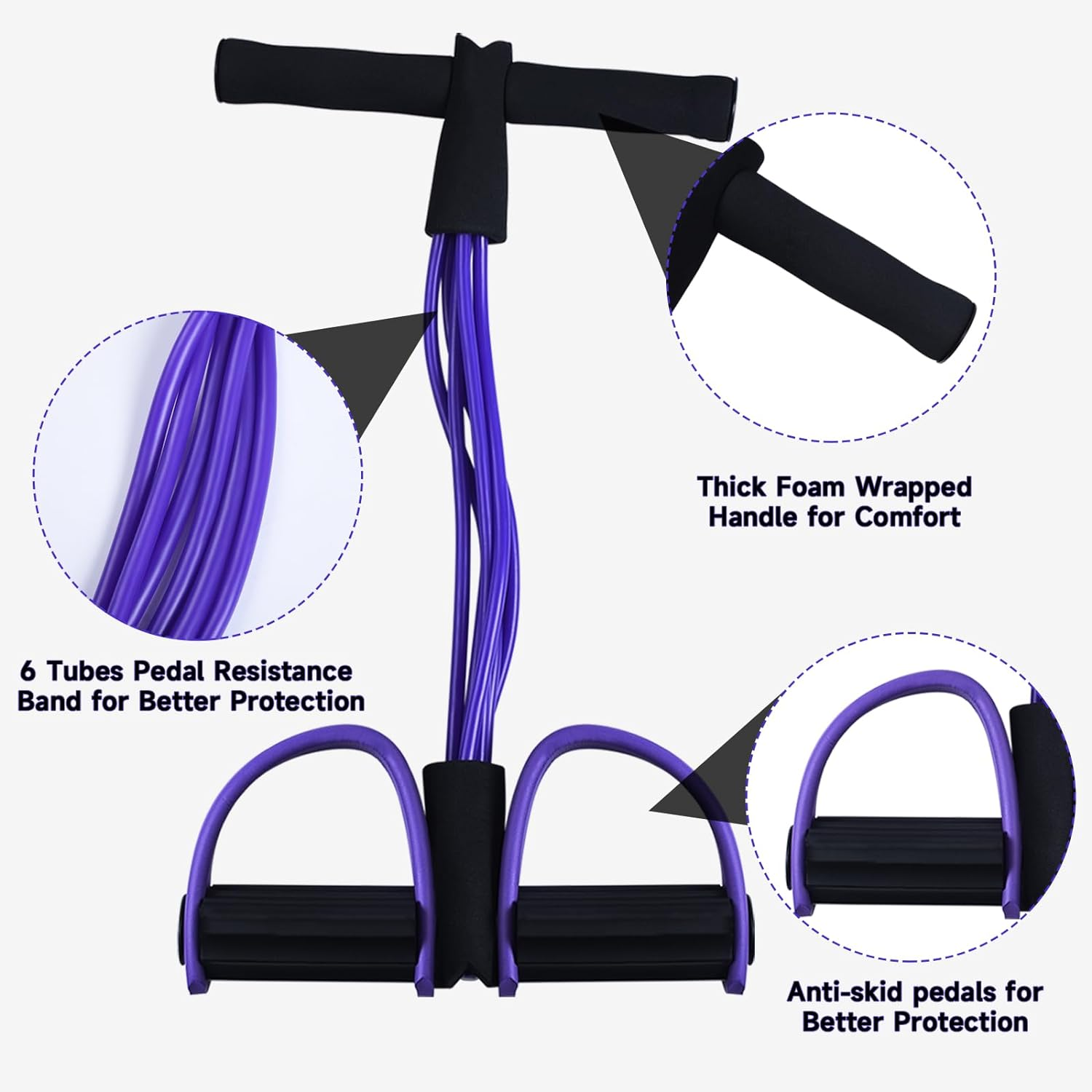 Multi-Function Tension Rope, 6-Tube Elastic Yoga Pedal Puller Resistance Band with Handles, Natural Latex Sit up Exercise Equipment Home Gym Tummy Trainer for Men Women image number 2