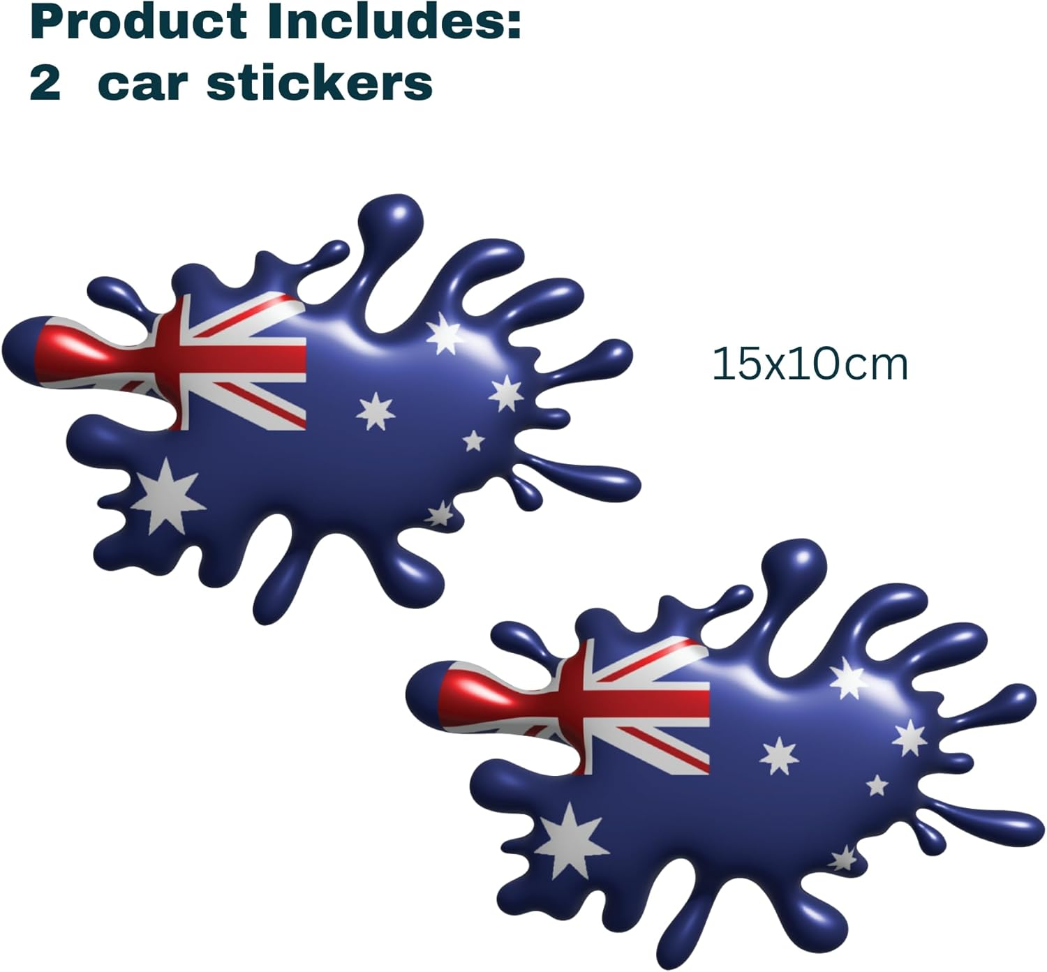 Australian Flag Splat Car Stickers &ndash; 2-Pack Flat Vinyl Decals with Printed 3D Effect (15X10Cm) &ndash; Weatherproof, Bubble-Free &ndash; Fun Aussie Flag Decoration for Cars, Utes, Australia Anzac Day image number 1
