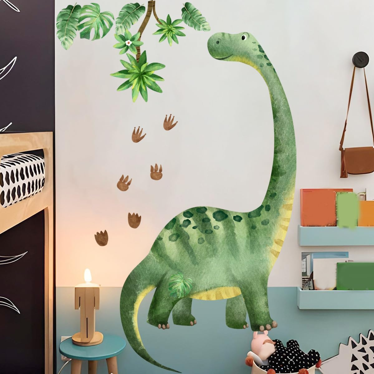 Runtoo Large Dinosaur Wall Decals Watercolor Dino Footprint Neutral Wall Stickers Baby Nursery Kids Boys Toddler Classroom Home Decor image number 3