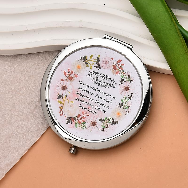To My Daughter Gifts for Christmas Birthday Compact Mirror for Daughter Inspirational Gifts from Parents I Love My Daughter Gift from Mom Dad Small Floral Print Pocket Mirror Beauty Stuff image number 6