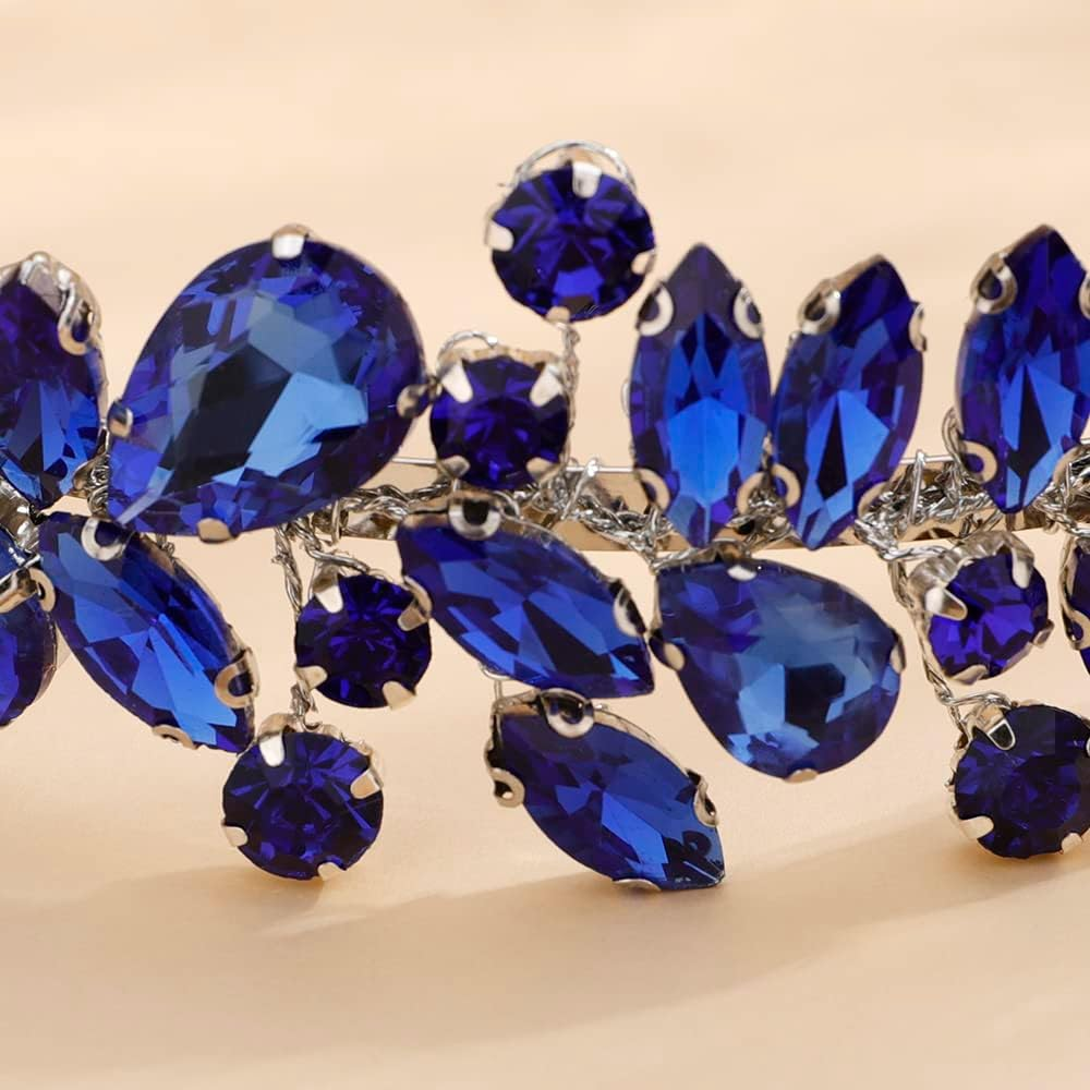Teyglen Bridal Rhinestone Crystal Headband Blue Crystal Hair Band Handmade Full Crystal Hair Hoop Bridal Wedding Blue Red Black Hair Pieces Vintage Headpieces Hair Accessories for Women Girl (Blue)
