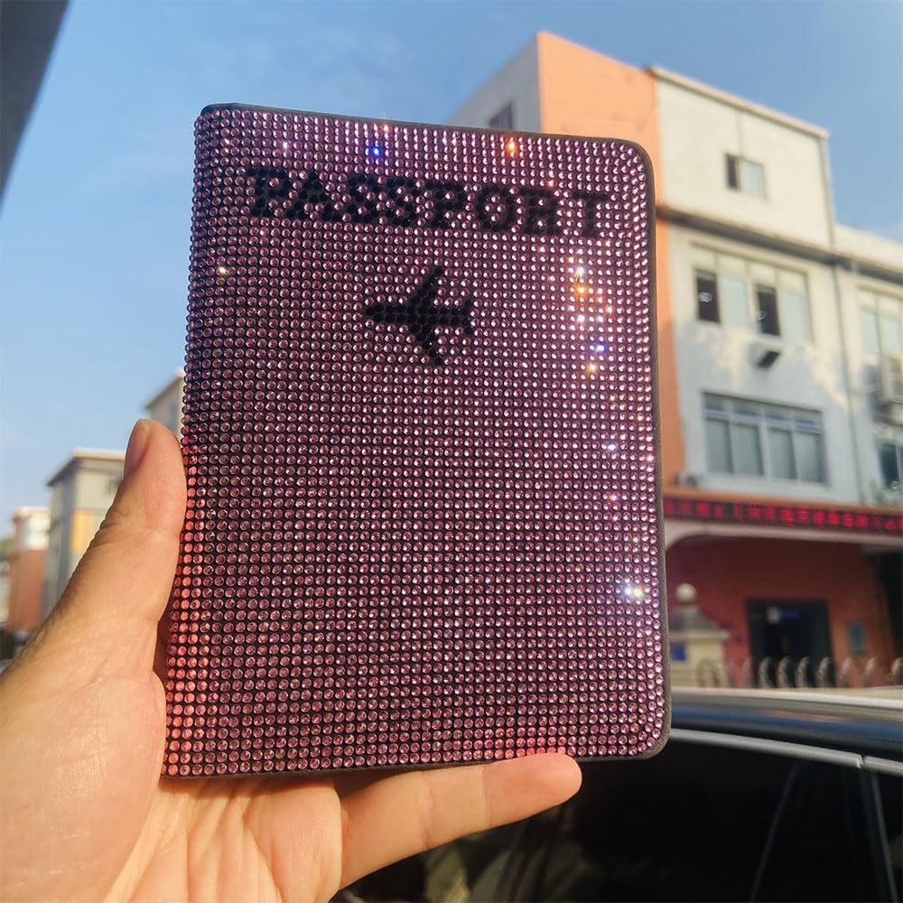 MYHOBBY Shiny Rhinestone Passport Holder Cover Wallet Case Travel Essentials Passport and Vaccine Card Holder,Vacation Travel Accessories for Men Women,Pink image number 5
