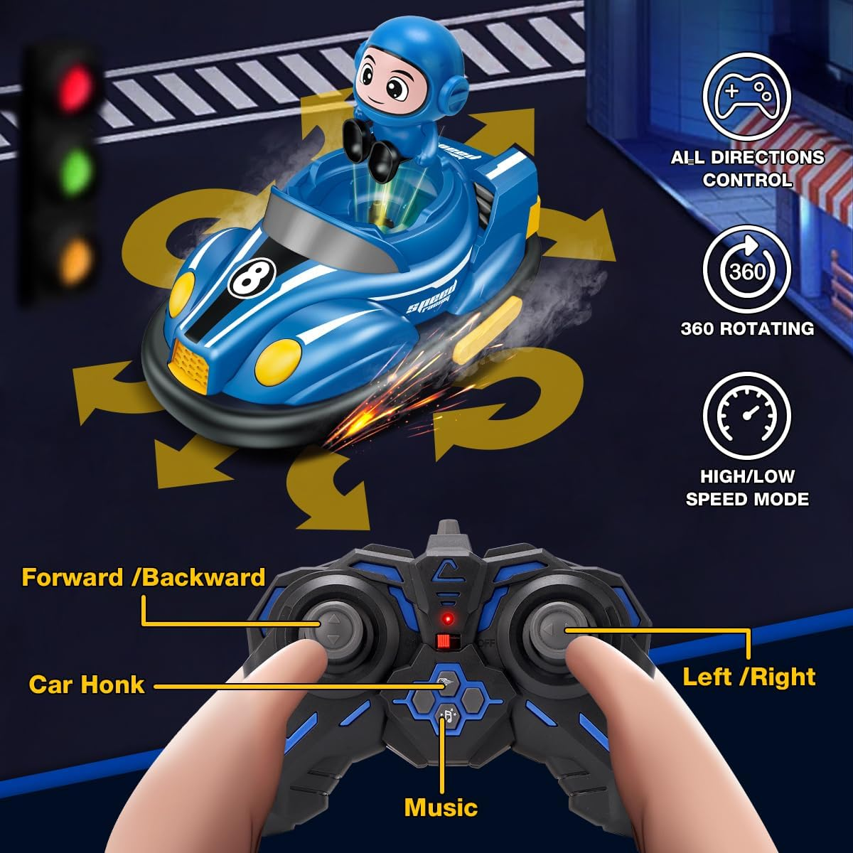 Remote Control Bumper Car Toy Set of 2 Players，Mini RC Car with Light & Sound Effect 360&deg; Rotating，Bump and Eject Toddler Toys ，Christmas Birthday Gifts for Kids Boys Girls 3-4 4-6 5-7 8-13