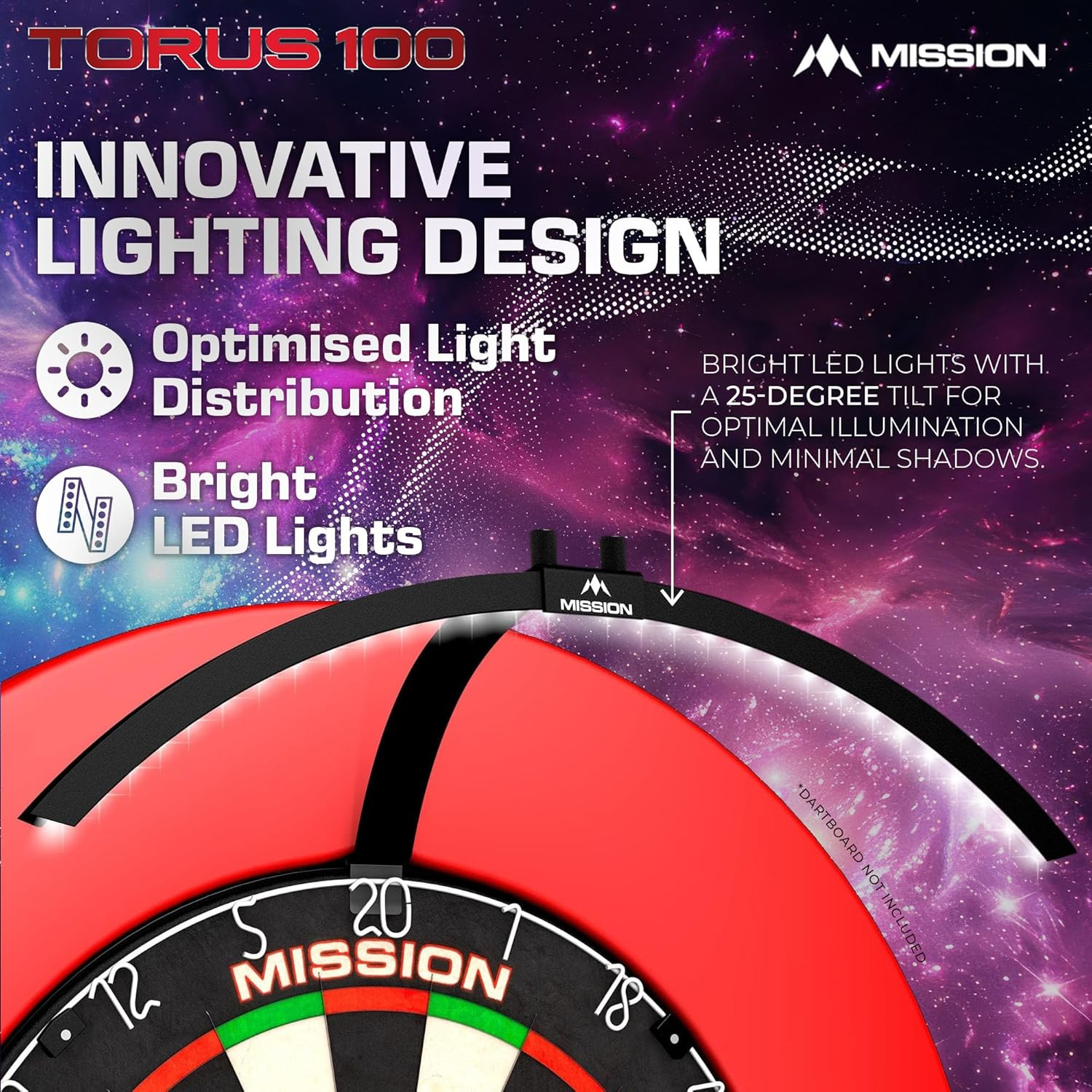 Mission Darts TOR100 Torus 100 | Dartboard LED Folding Portable Travel Lighting System, Sand Blasted Black image number 2