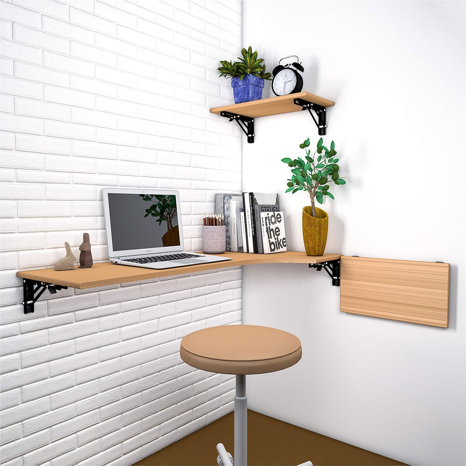 Beinhome Folding Console Heavy Duty 2 Pieces 200 Mm Shelf Brackets Foldable Black Folding Shelf Brackets Table Folding Hinge Load Capacity 50 Kg / 110 Lb for Table Tops Folding Table Wall Table Space image number 5