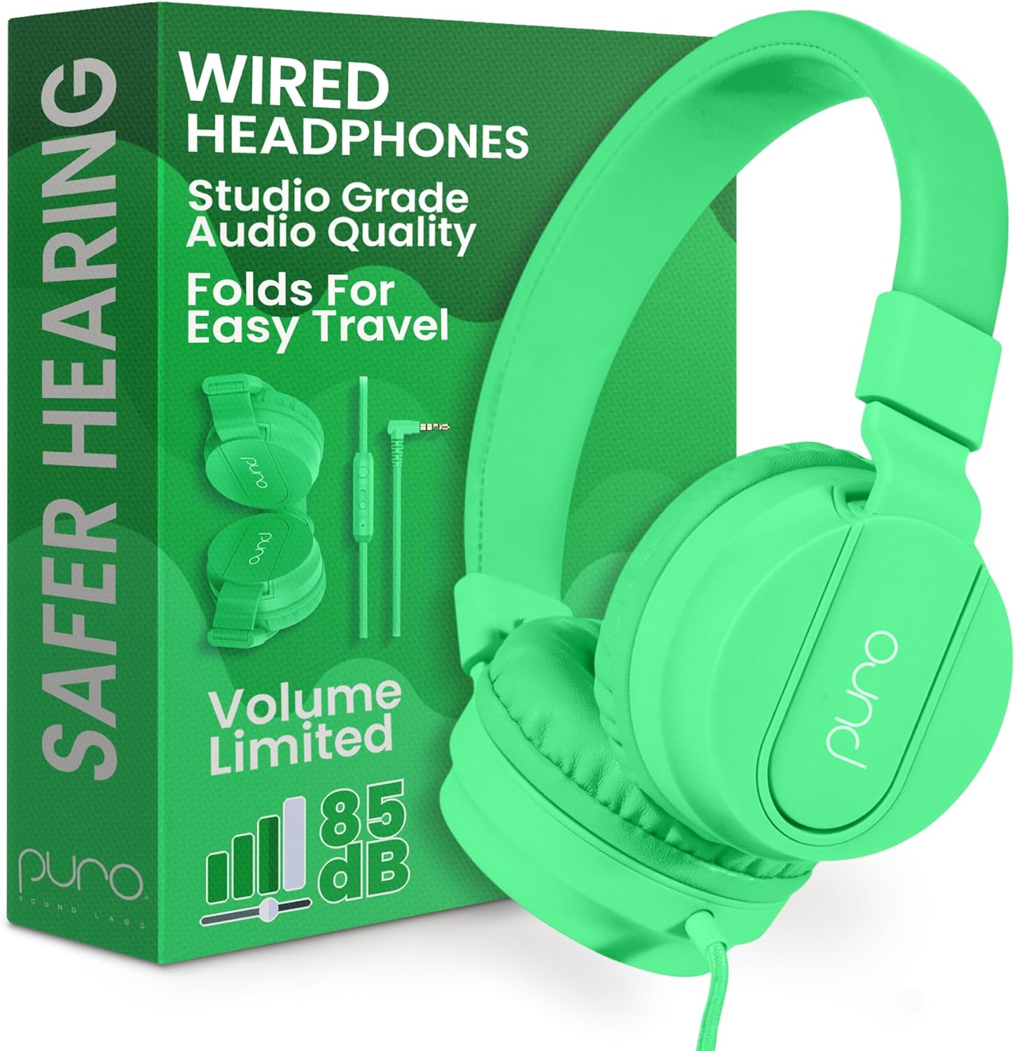 Puro Sound Labs Purobasic Volume Limiting Wired Headphones for Kids, Boys, Girls 2+ Foldable & Adjustable Headband W/Microphone, Compatible with Ipad, Iphone, Android, PC & Mac, Purple