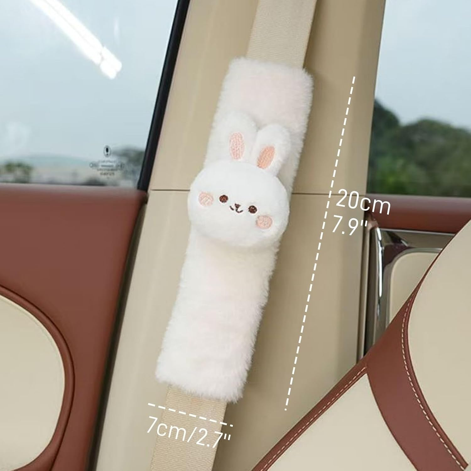 2 PCS Seat Belt Cover Pad, Cute Kawaii Animal Bunny Seatbelt Covers for Kids and Adults, Winter Plush Fluffy Soft Seat Belt Cover, Cartoon Seatbelt Cushion,Car Seat Strap Pads image number 4