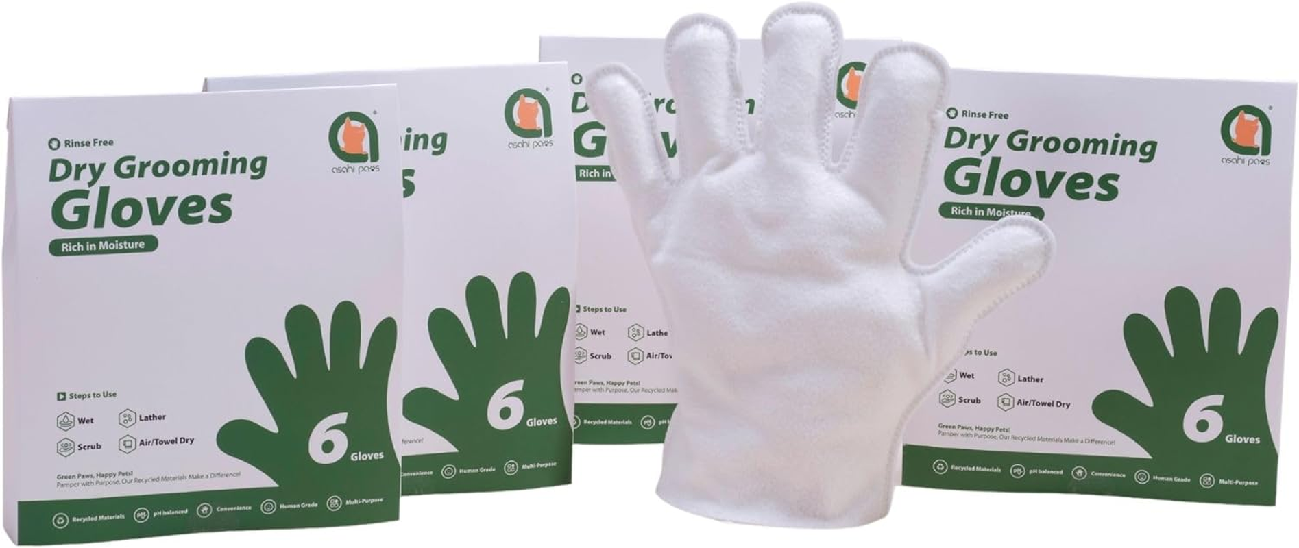 Dog Cleaning Gloves Wipes, Pet Cat Grooming Glove, Disposable Enhanced Five Finger Design Pet Glove Wipes for Dogs, Rinse Free Dry Gloves Suitable for Pet Families Cleaning (6 Gloves)