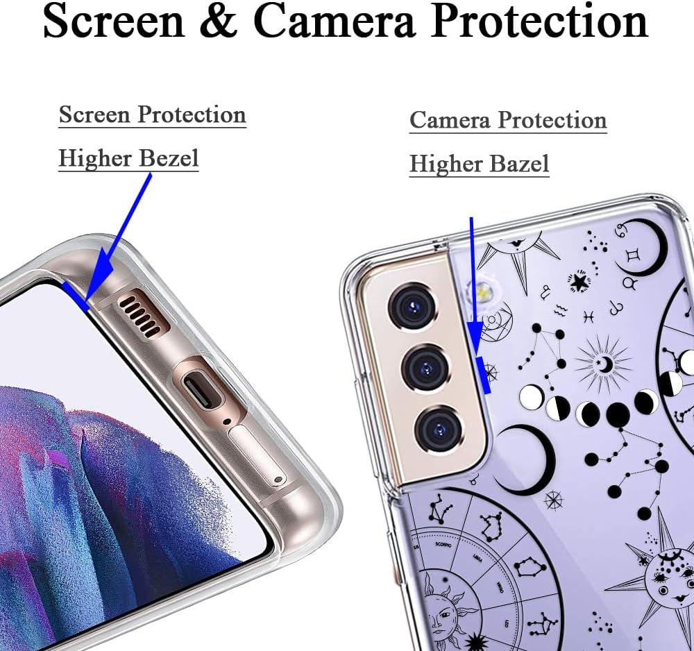 Unov Case Compatible with Galaxy S21 Case Clear with Design Soft TPU Shock Absorption Slim Embossed Pattern Protective Back Cover (Zodiac Galaxy) - Golden Garden image number 3