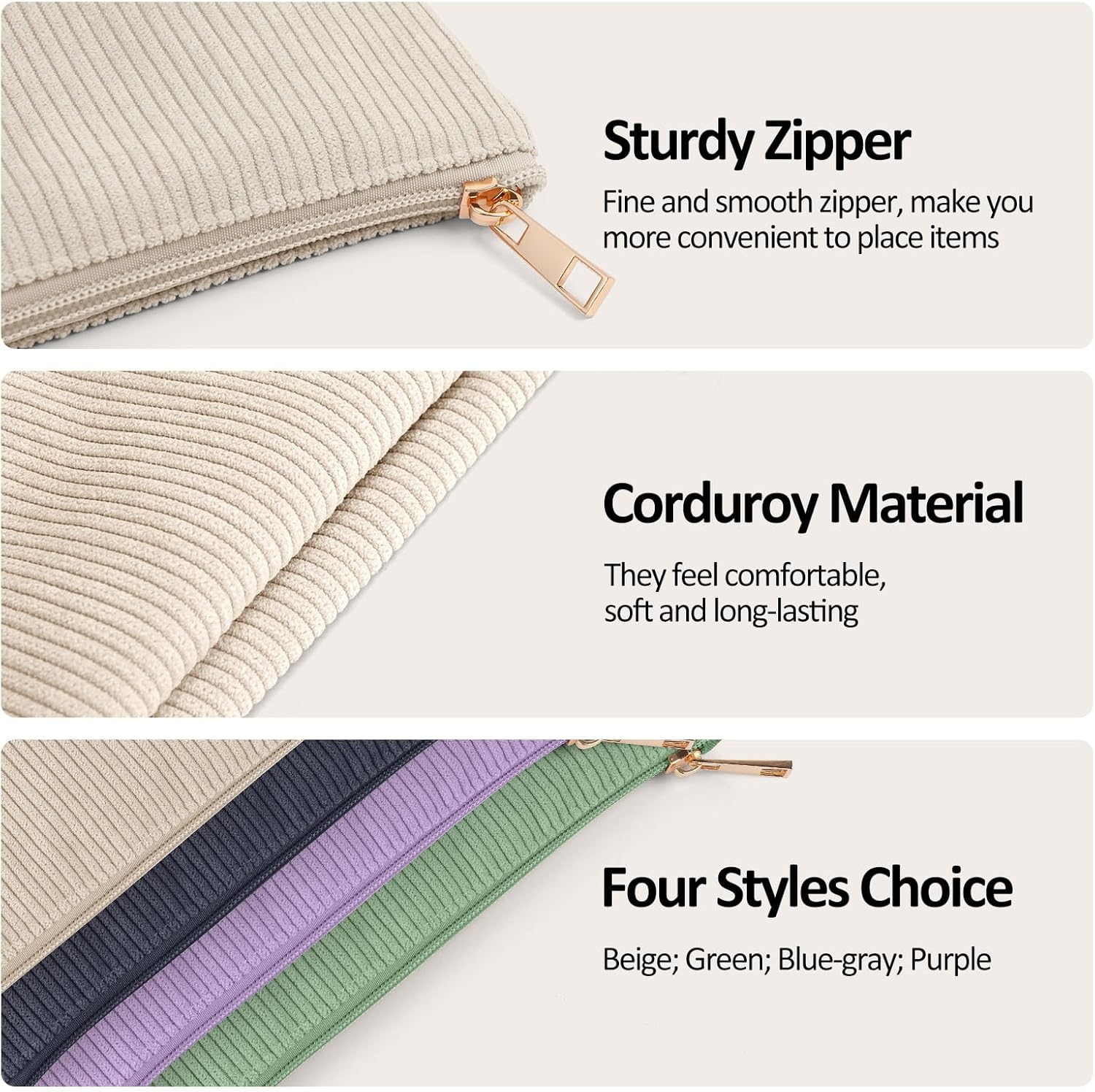 MAGEFY 2 Pcs Makeup Bag Small Makeup Bag for Purse Corduroy Makeup Pouch for Girls Cosmetic Bag for Women(Beige) - Beige image number 6