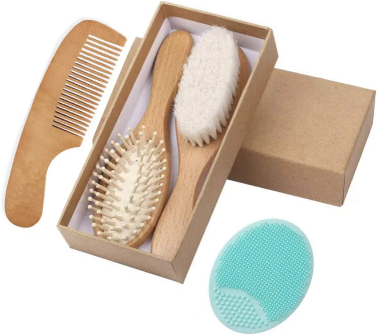 Wooden Hair Brushes and Comb Set for Baby image number 1