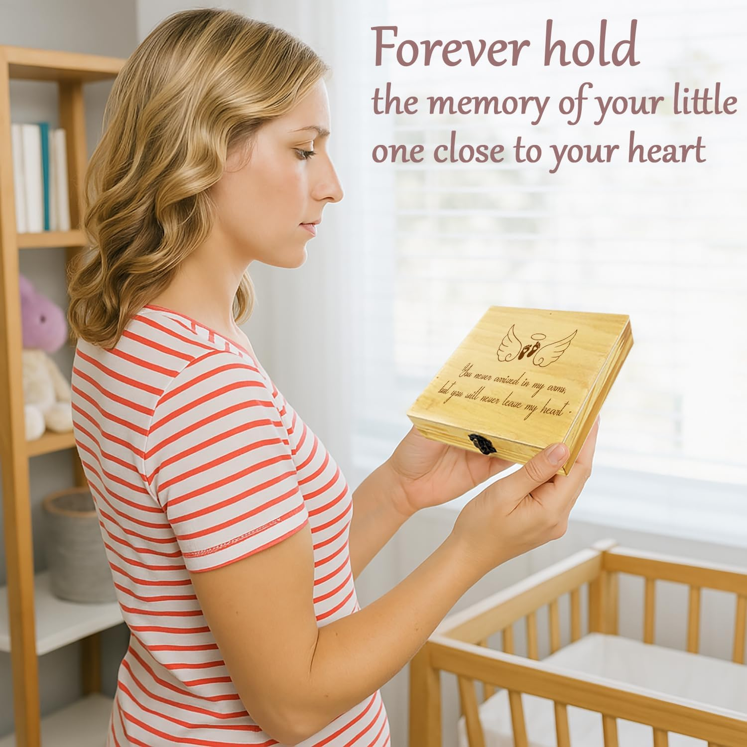 BEEGREENY Miscarriage Memory Box, Baby in Jesus' Arms Engraved Wooden Keepsake Box, a Heartfelt Sympathy Gift for Mothers Loss of Baby, Remembrance Gifts Miscarriages, Infant Loss Memorial for Moms - Sleeping Angel image number 1