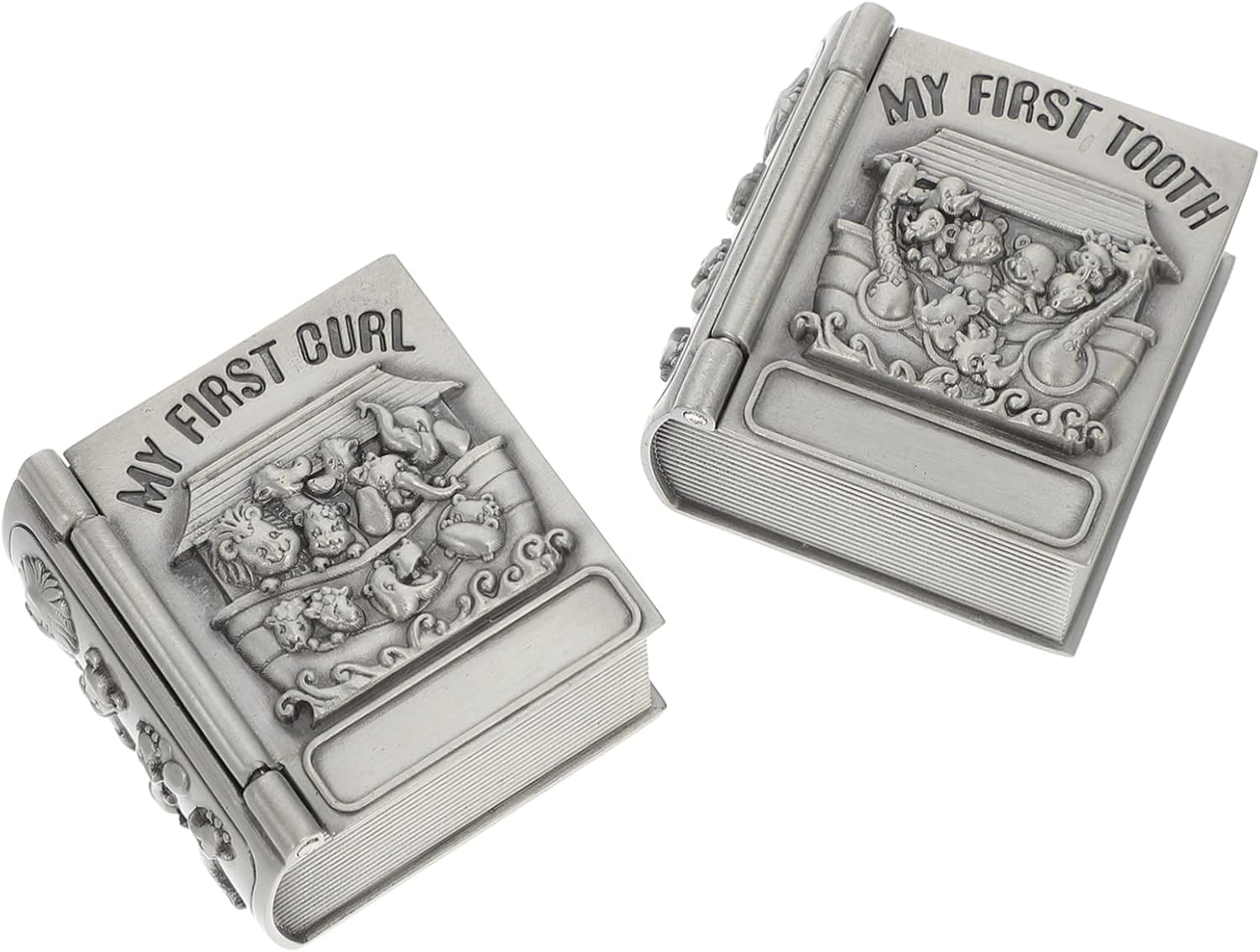 2 Pcs Baby First Tooth Metal Keepsake Boxes Lanugo Curl Storage for Newborns Silver Vintage Tooth Collection Case image number 5