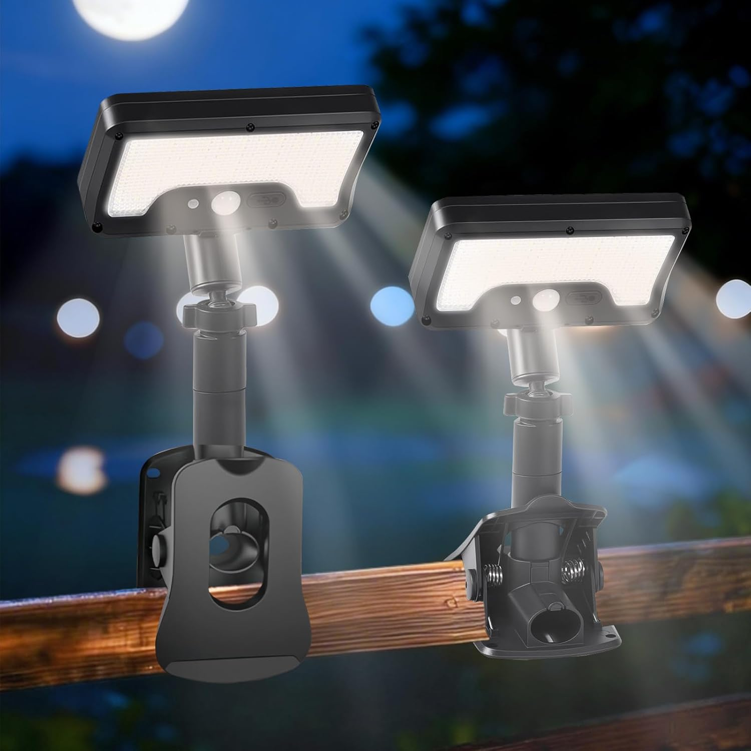 Solar Lights Outdoor, 2 Pack 600LM 92 LED Clip on Solar Motion Lights Outdoor, 360&deg; Adjustable & 3 Modes, 120&deg; Wide Angle, IP65 Waterproof Solar Security Light for Porch Courtyard, Garage, Walkway image number 3