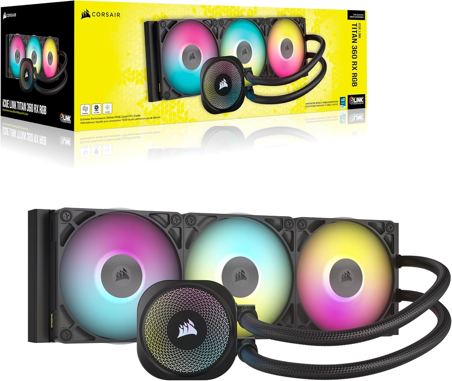 CORSAIR Icue Link Titan 360 RX RGB Liquid CPU Cooler &ndash; 360Mm AIO &ndash; 3X RX120 RGB Fans Included &ndash; Fits Intel LGA 1851/1700, AMD AM5/AM4 &ndash; Icue Link System Hub Included &ndash; Black image number 4