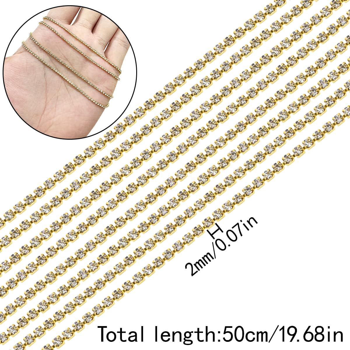 HAIKING Rhinestone Nail Art Chains, 1 Pcs White Diamond Metallic Chains Nail Accessories for Nail Art Decoration, DIY Crafting Design (50Cm/19.68In) image number 1