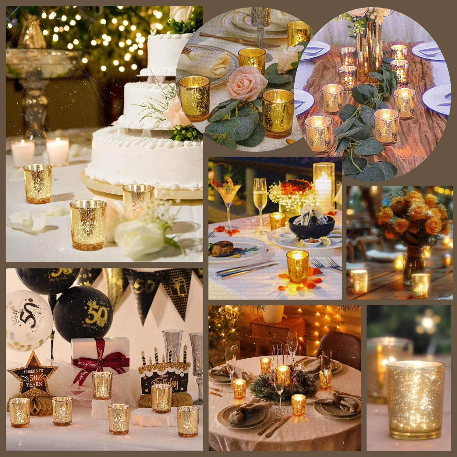 Votive Candle Holders Set of 12, Golden Speckles Mercury Glass Tealight Candle Holder, Wedding Centerpiece Table Decorations, for Bridal Shower, Baby Shower & Home Decor