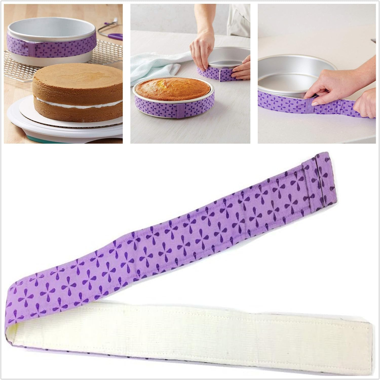 Coehaopike Cake Pan Strips,Cake Pan Dampen Strips, 4 PCE Bake Even Strip, Cake Leveler Baking Supplies, Cake Pan Strips, Super Absorbent Thick Cotton,Keeps Cakes More Level for Home Kitchen