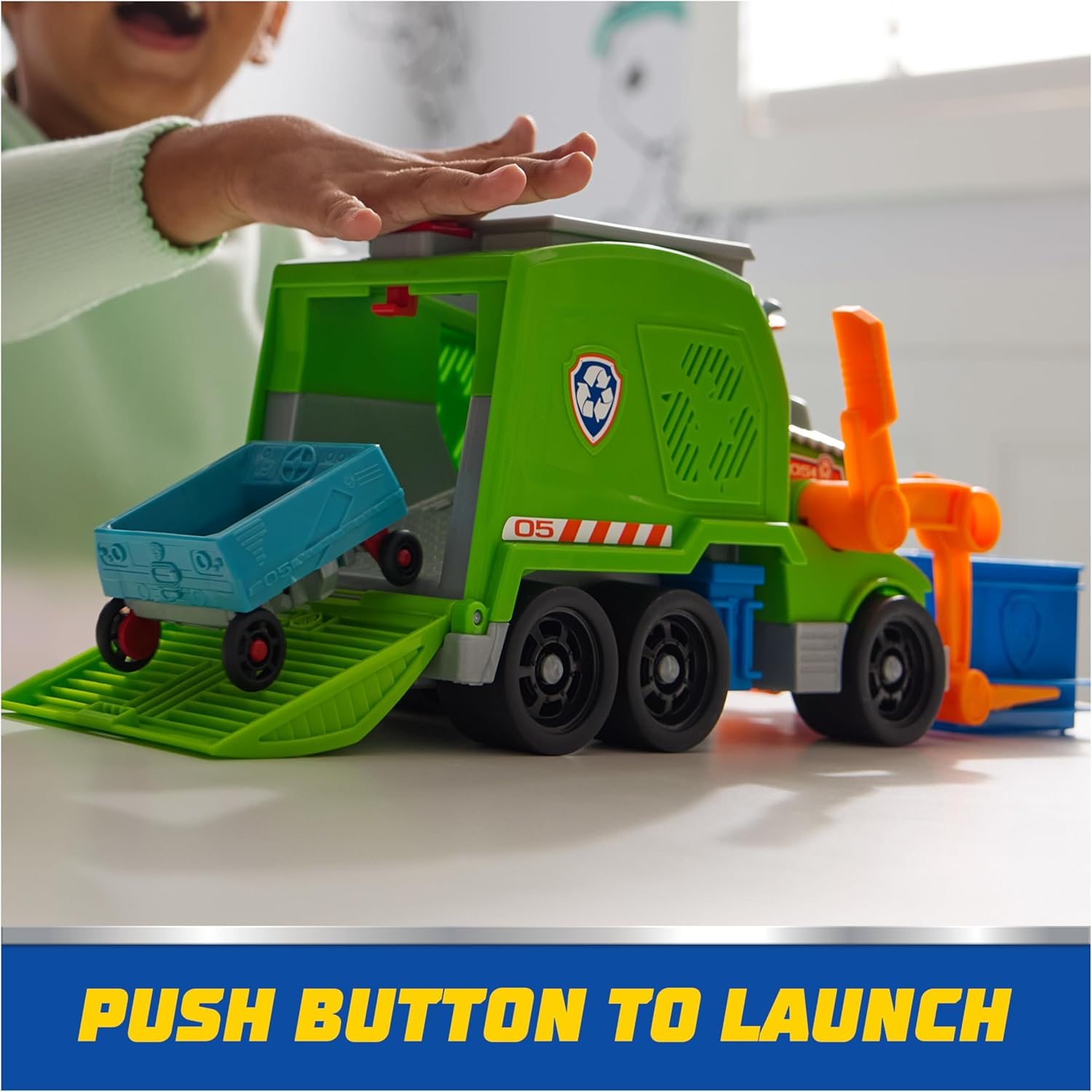 PAW Patrol: Crush N&rsquo; Roll Recycling Truck with Rocky Action Figure & Transforming Compacted Trash Vehicle, Kids Toys for Boys & Girls Ages 3 and Up image number 5