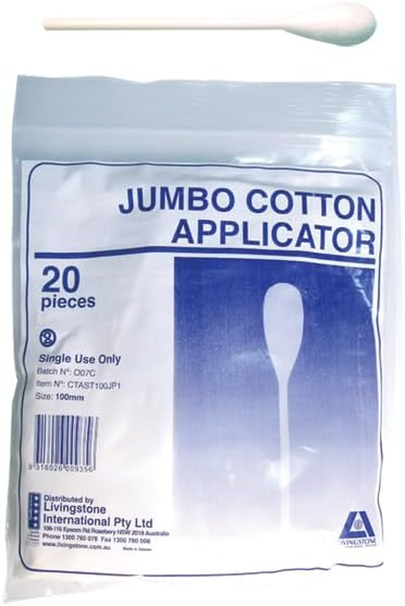 Livingstone Cotton Tip Applicator Jumbo Single Tipped Plastic Stem 10Cm 20/Pack