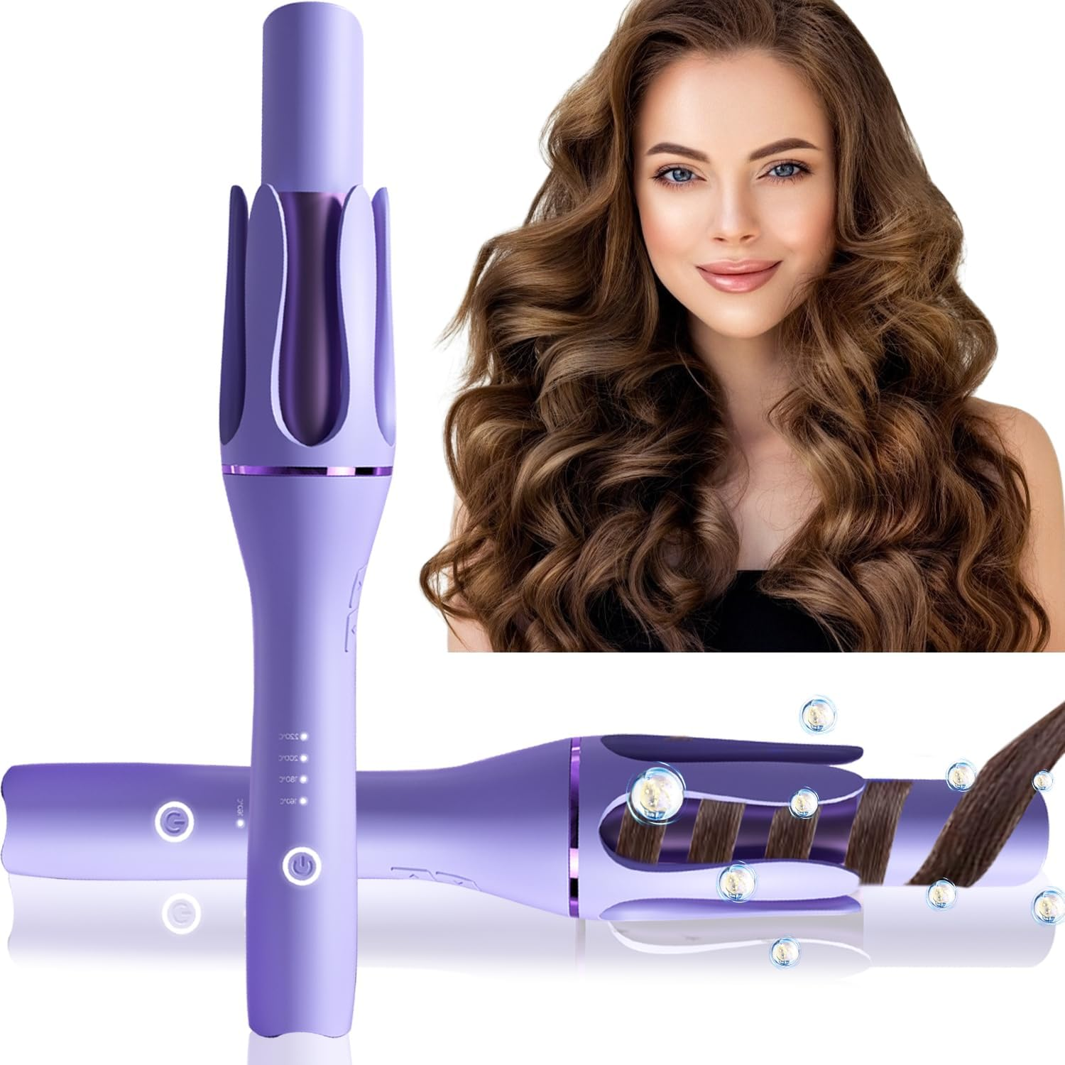 ZEOEZHBI Automatic Curling Iron, Auto Hair Curler Rotating Curling Iron Spinning Curling with 4 Temps Hair Curling & 1" Large Rotating Barrel Auto Shut-Off for Styling, Purple