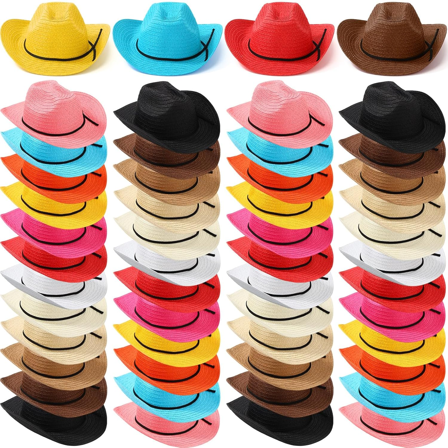 Unittype Adult Cowboy Hat Bulk Western Party Straw Hat Unisex Cowboy Cowgirl Set for Women Men image number 3