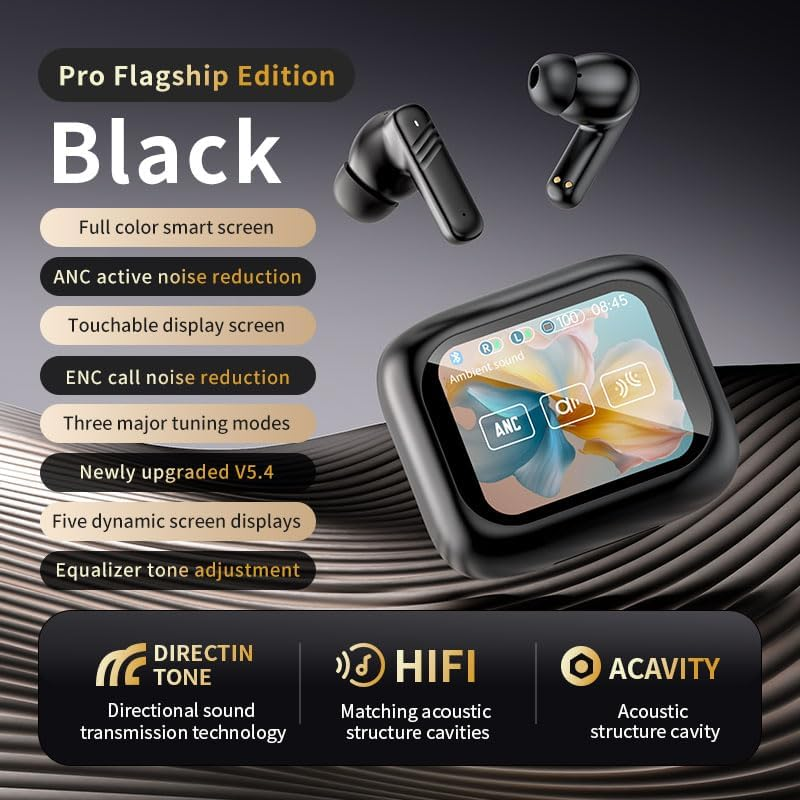 Vabaso Wireless Earbuds with Smart Touch Screen, in Ear Headphones with 10Mm Drivers for Big Bass, 24H Playtime Hi-Fi Stereo Sound, ANC/ENC ​Noise Cancelling,Ipx5,Earphones for Iphone Android Sports​ image number 2