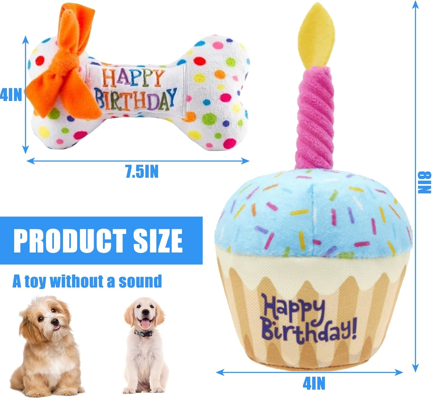 Nizirioo Plush Dog Toy, Dog Birthday Toy, Soft Plush Dog Toy, Puppy Dog Cake Toys, Dog Bone Toys, for Puppies, Small (Cake and Bones)