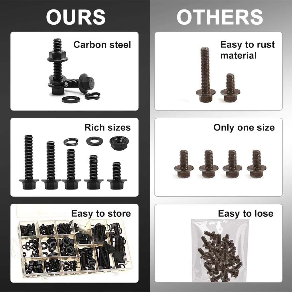 240Pieces Screw Assortment Kit, 10.9 Grade Alloy Steel, Button Head Socket Cap Metric Screws Bolts, Flat Washers/Nuts/Hex Wrenches M6/M4/M5/M6/M8/M10,Black image number 4