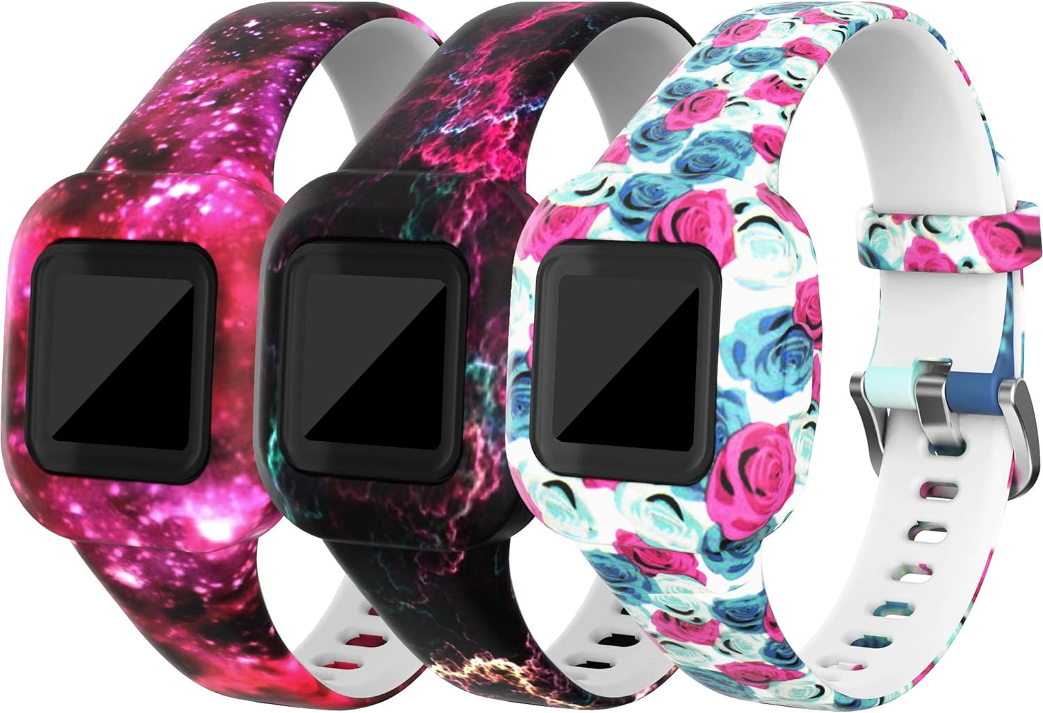 Chofit (3-Pack) Straps Compatible with Garmin Vivofit Jr.3 Strap, Adjustable Replacement Soft Silicone Sport Wristband Band Armbands for Kids 4+ for Vivofit Jr.3 Fitness Tracker