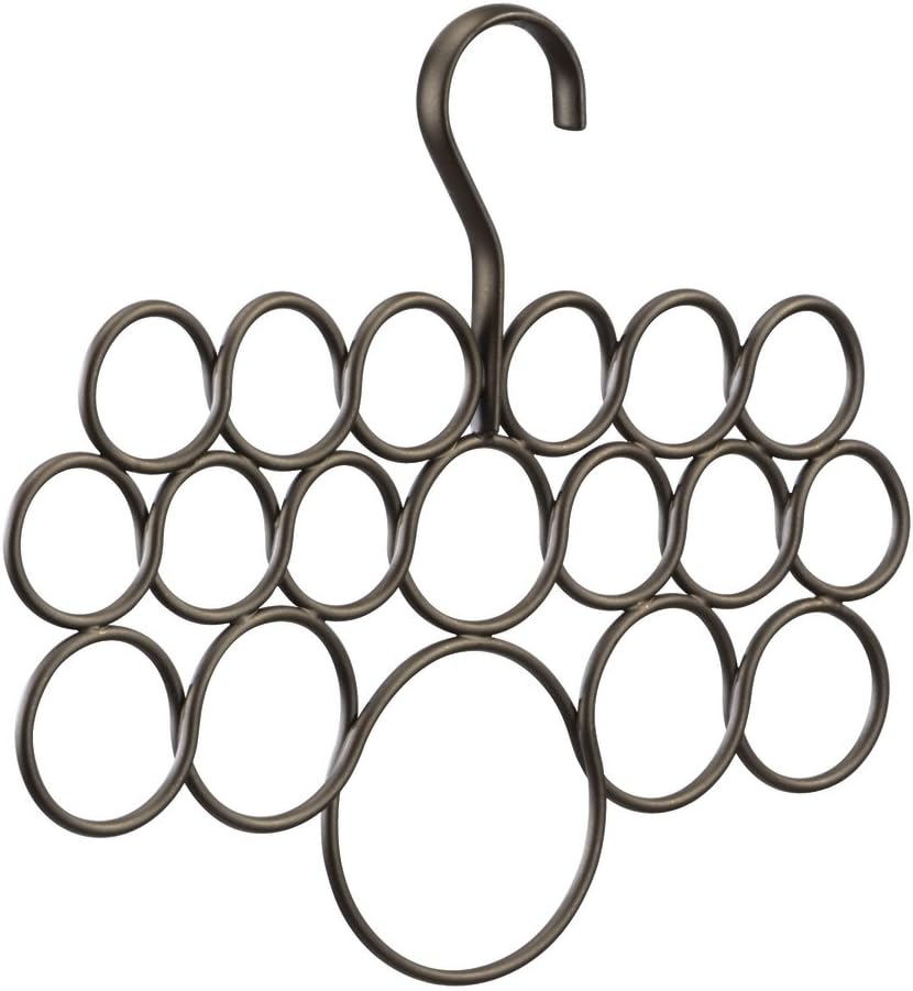 Interdesign Axis Scarf Holder with 18 Rings, Wardrobe Organiser for Scarves, Ties, Belts Etc., Made of Metal, Silver